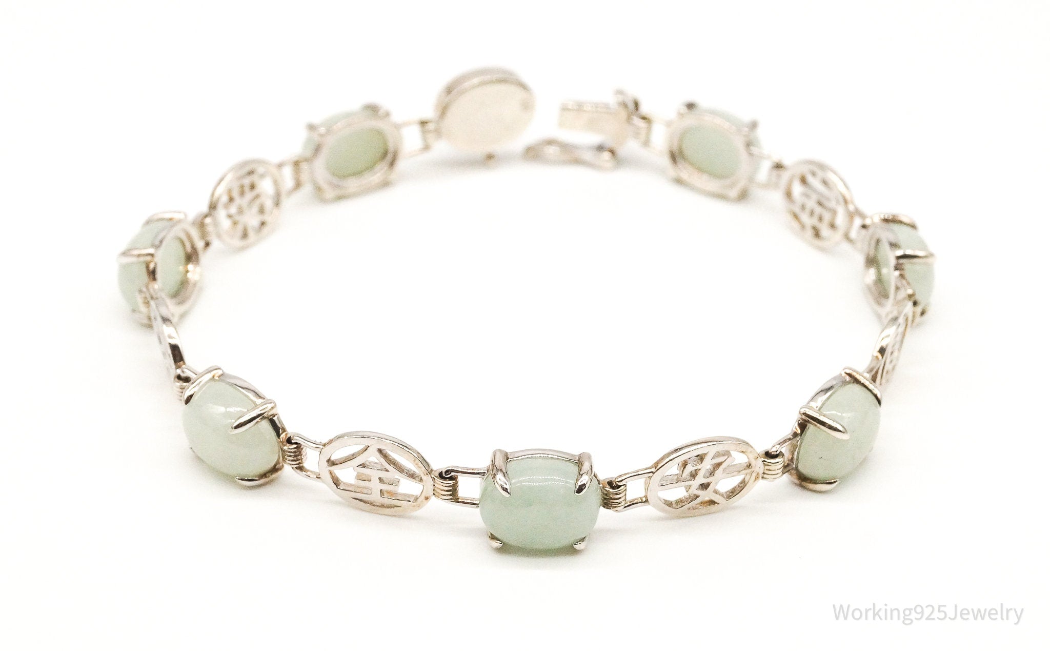 Vintage Jade Good Fortune Sterling Silver Bracelet