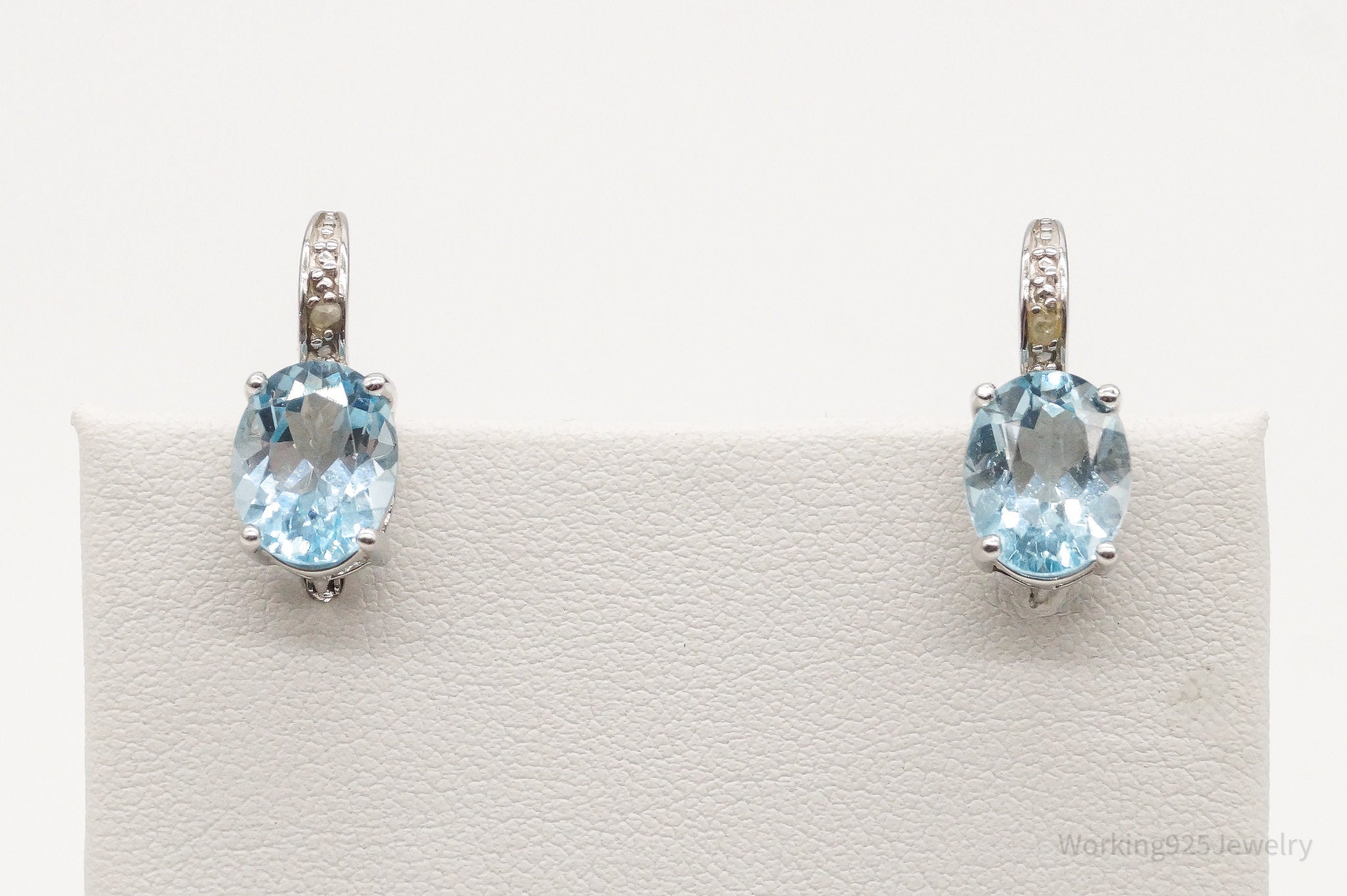 Vintage Designer DBJ Blue Topaz Diamond Sterling Silver Earrings