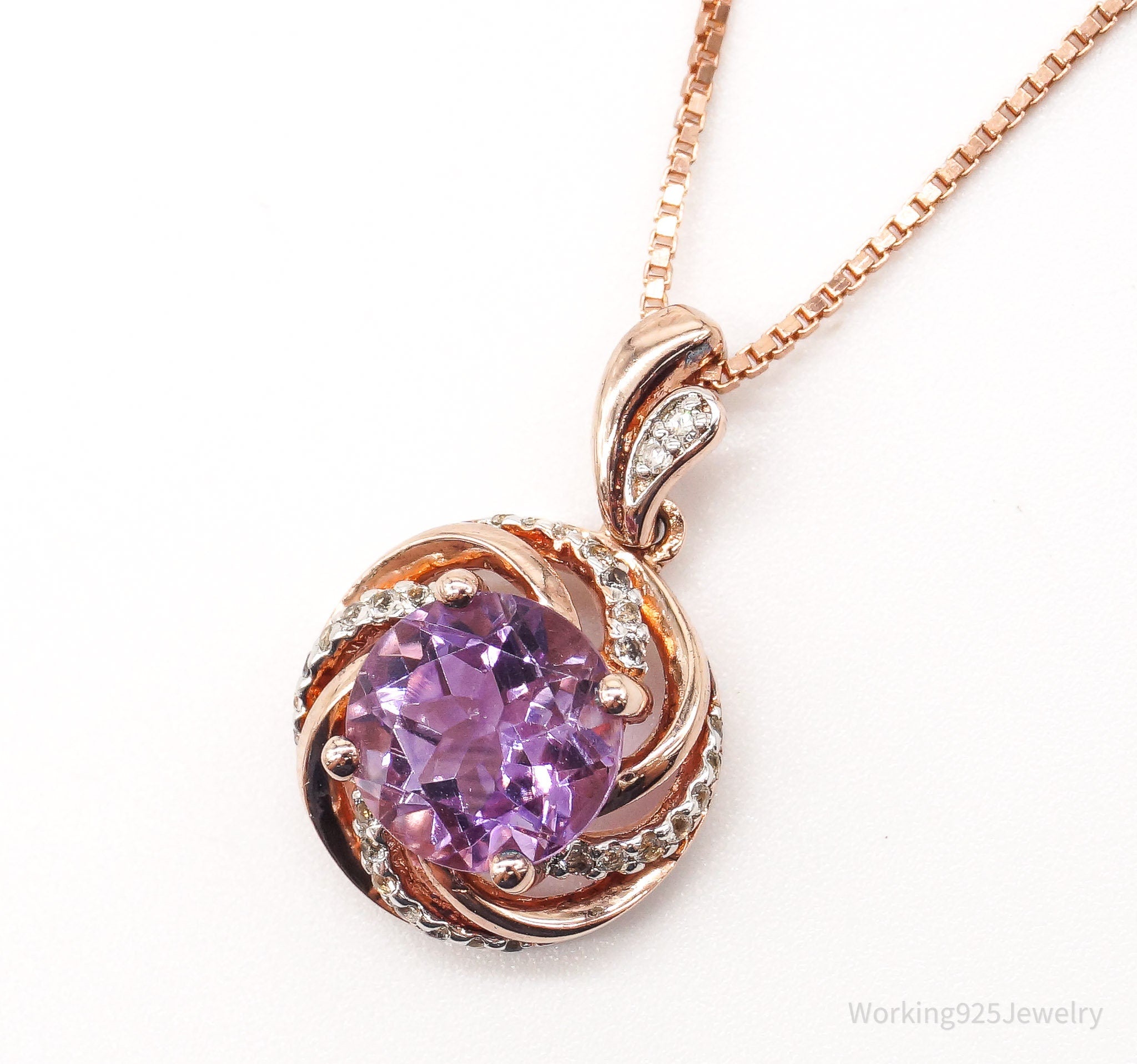 Vintage Amethyst Cubic Zirconia Rose Gold Vermeil Sterling Silver Necklace