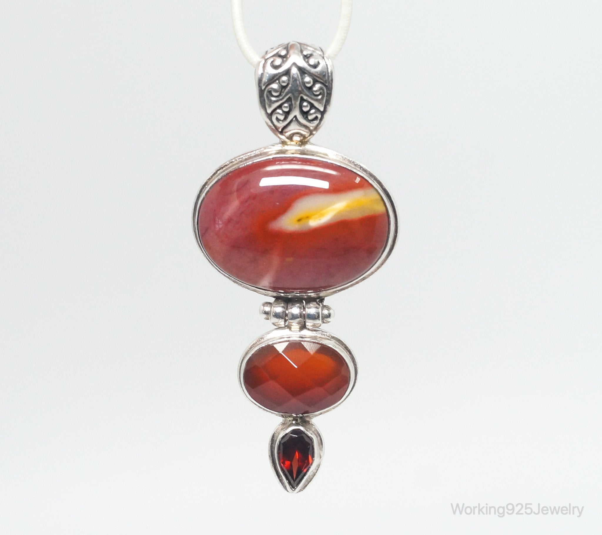 Vintage Designer AF Mookaite Jasper Carnelian Garnet Sterling Silver Pendant