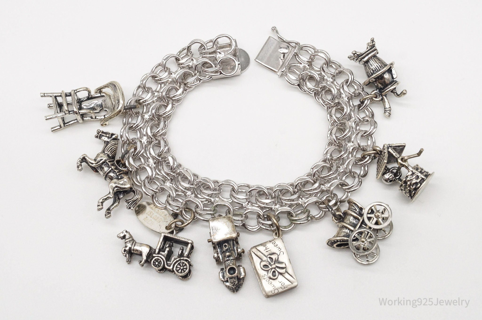 Antique Vintage Charms Sterling Silver Bracelet