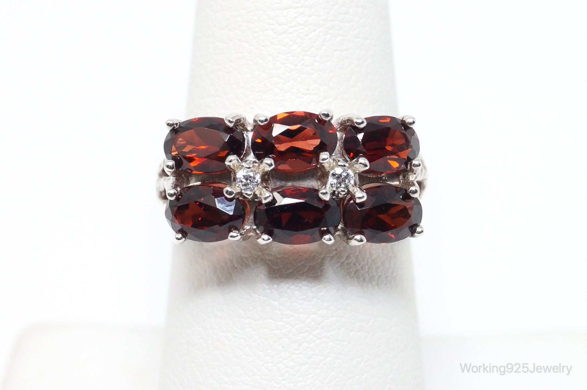 Vintage JED Garnet Diamonique Cubic Zirconia Sterling Silver Ring SZ 7.25