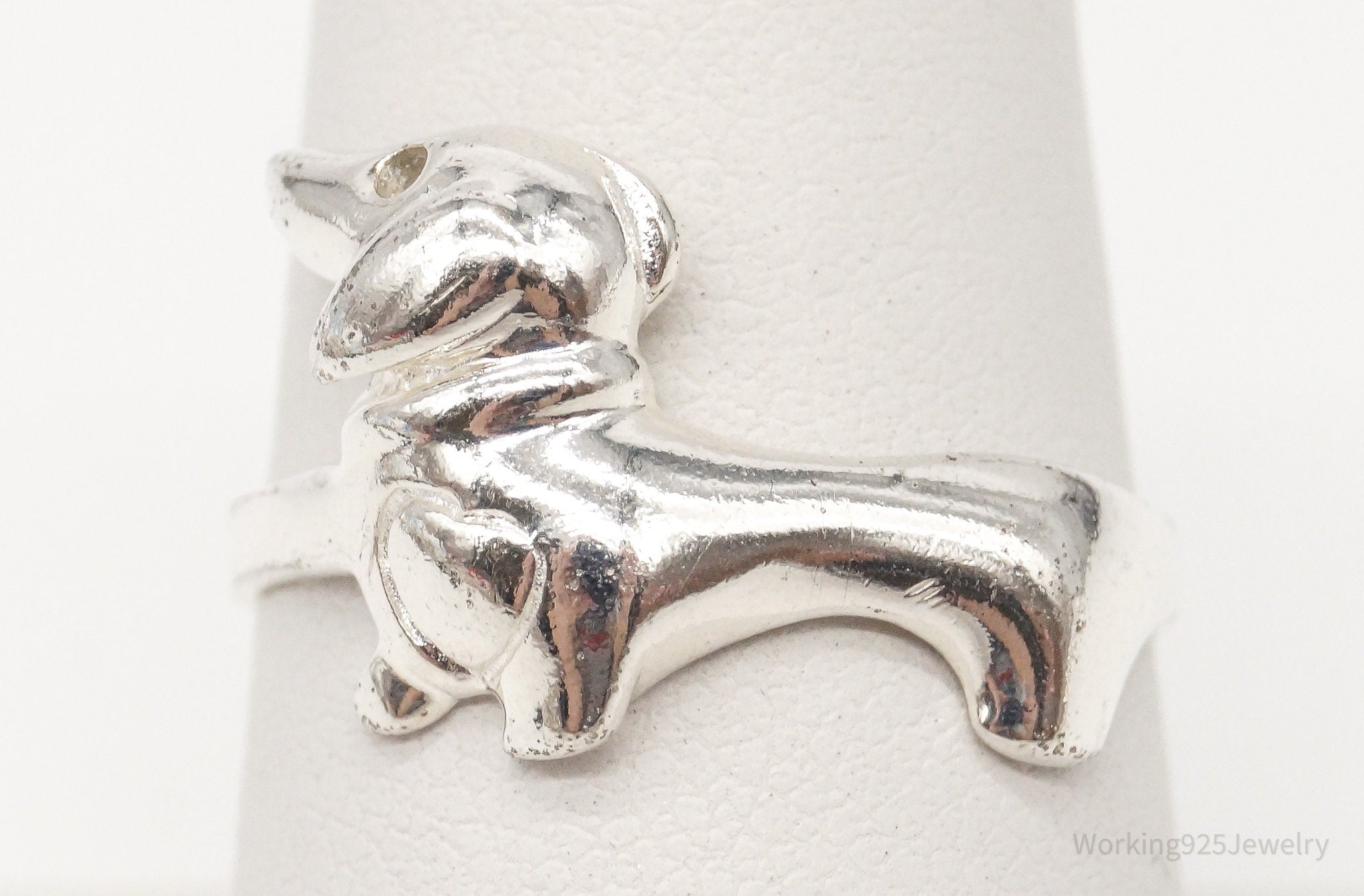 Vintage Dachshund Sterling Silver Band Ring - Size 8