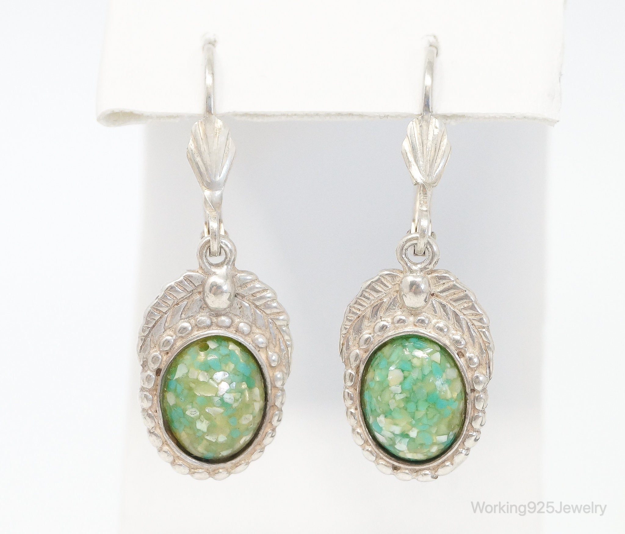 Designer Carolyn Pollack Turquoise Mother Of Pearl Sterling Silver Earrings