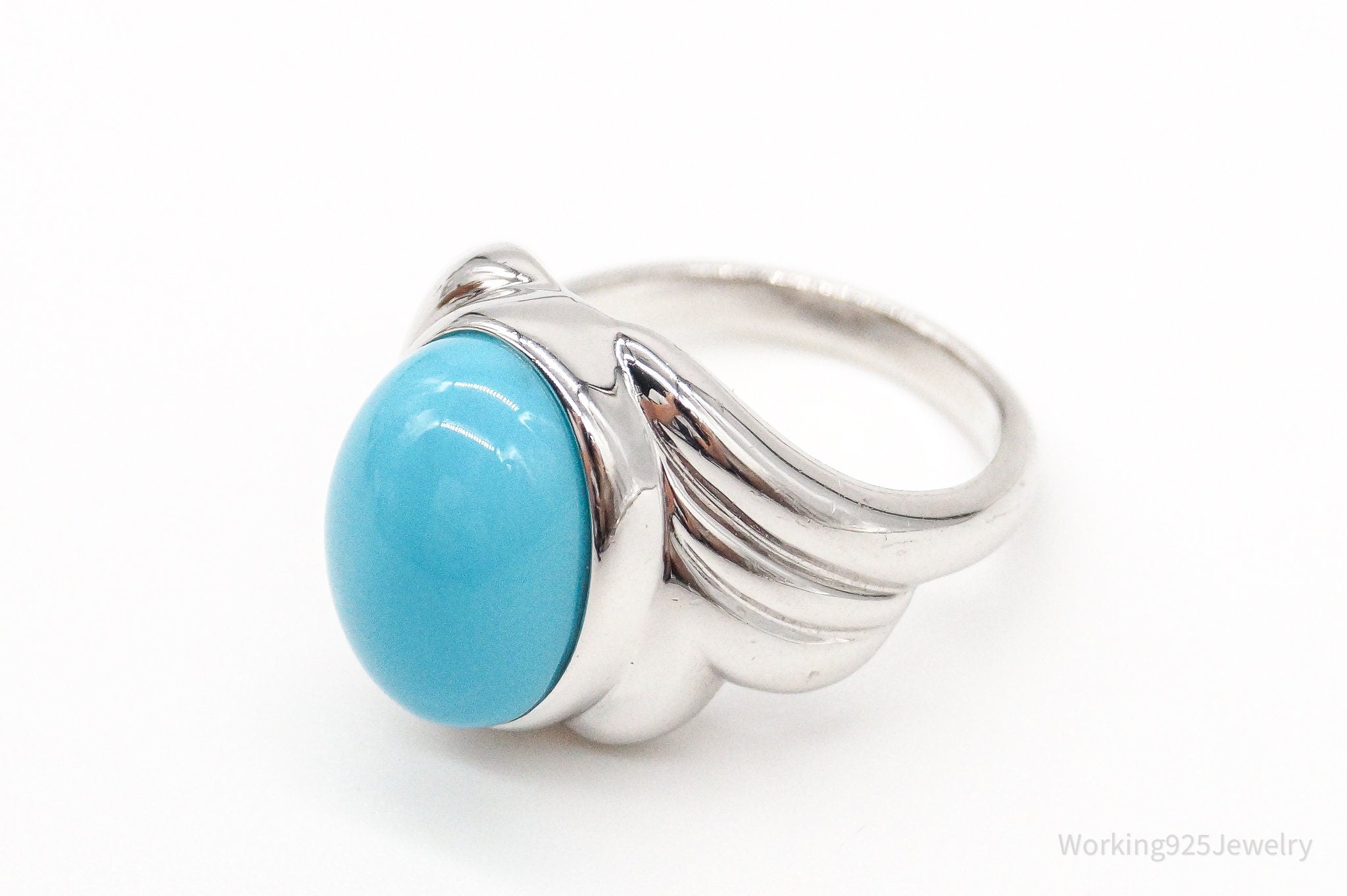 Designer JS Turquoise Sterling Silver Ring - Size 7