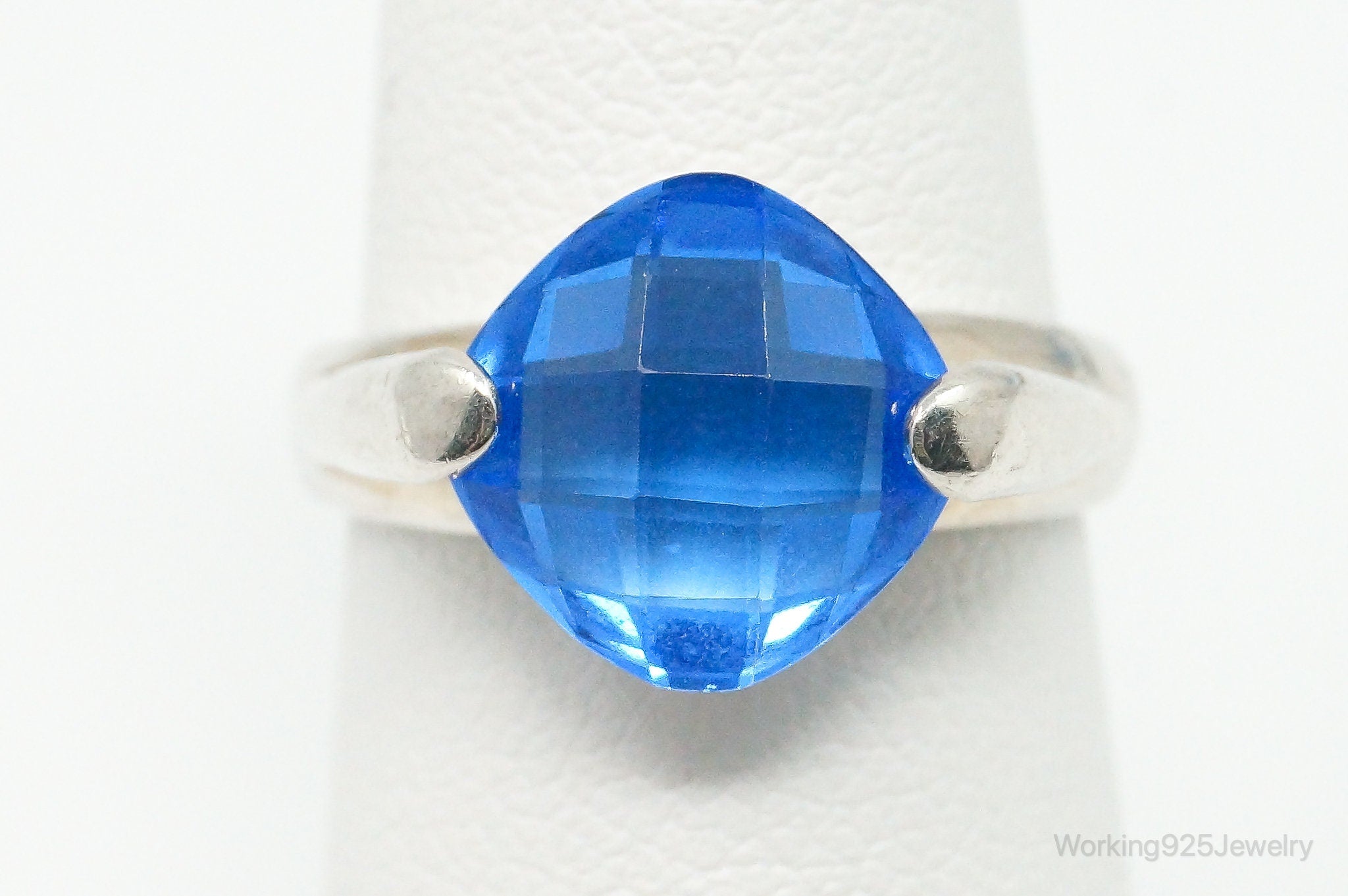 Vintage Blue Art Glass Modernist Sterling Silver Ring - Size 6