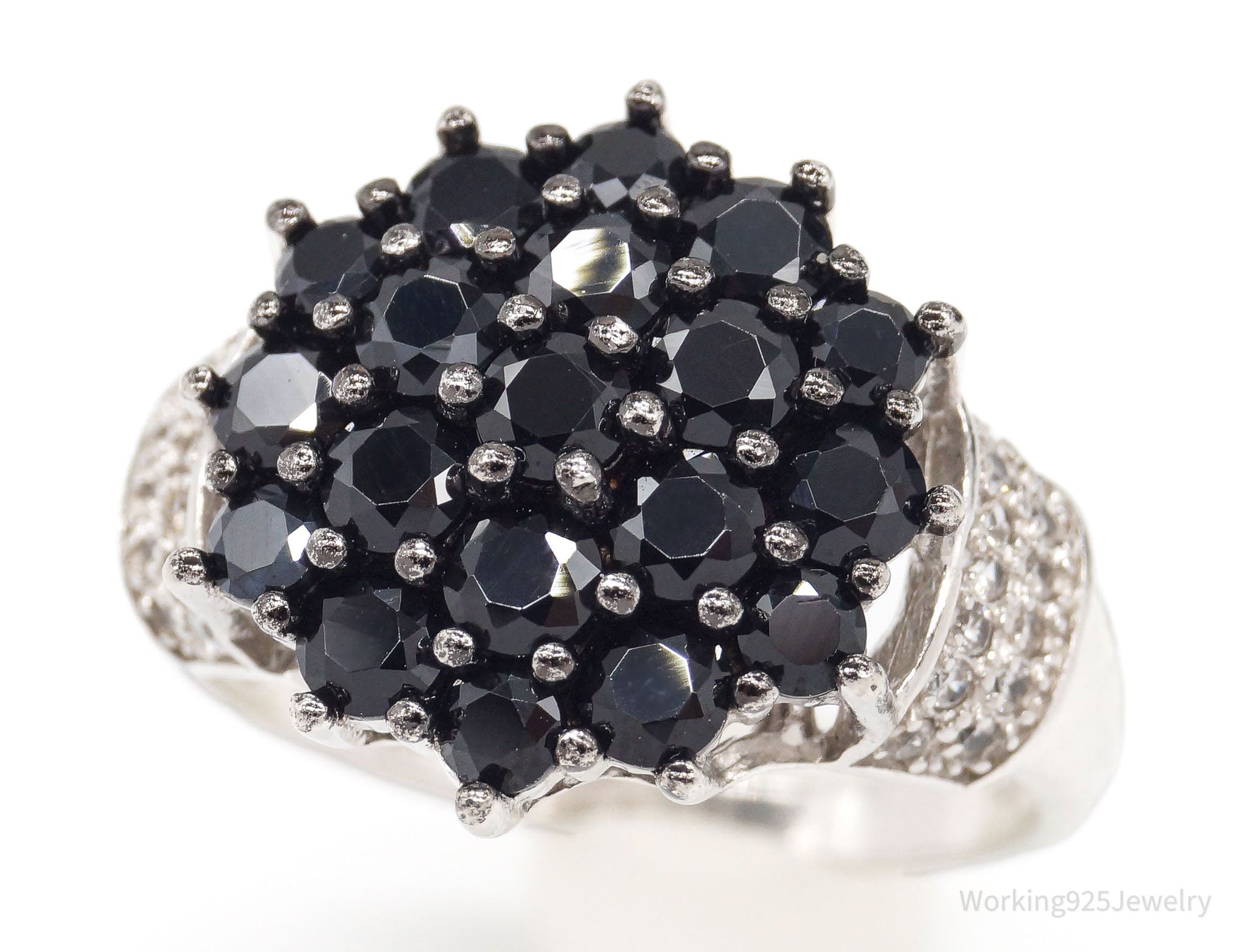 Designer Black Spinel Cubic Zirconia Sterling Silver Ring Size 6.75