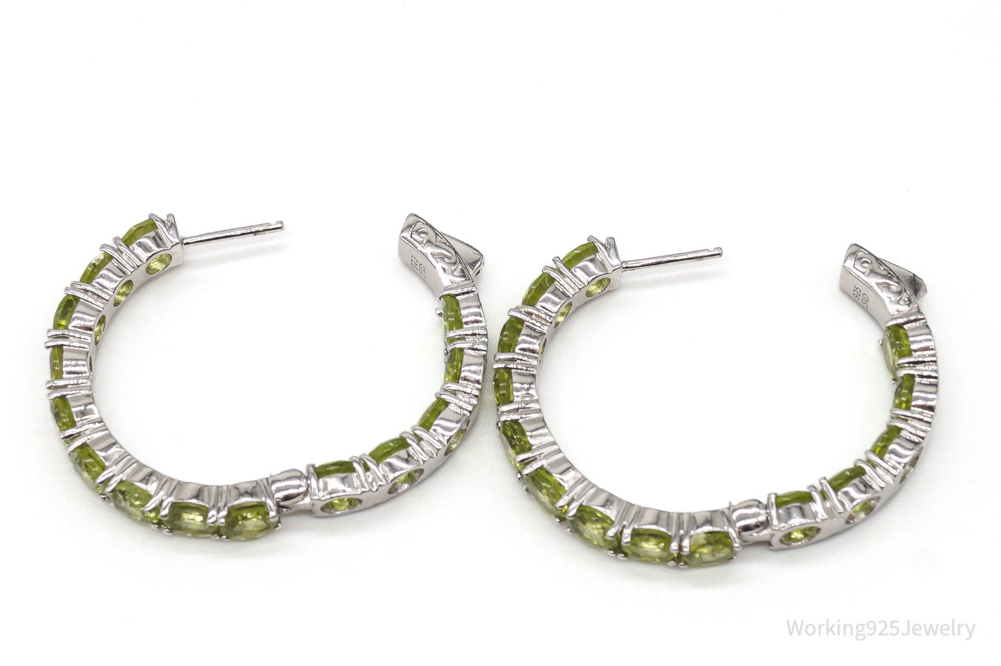 Large Designer SD Peridot Rhodium Over Sterling Silver Hoop Earrings