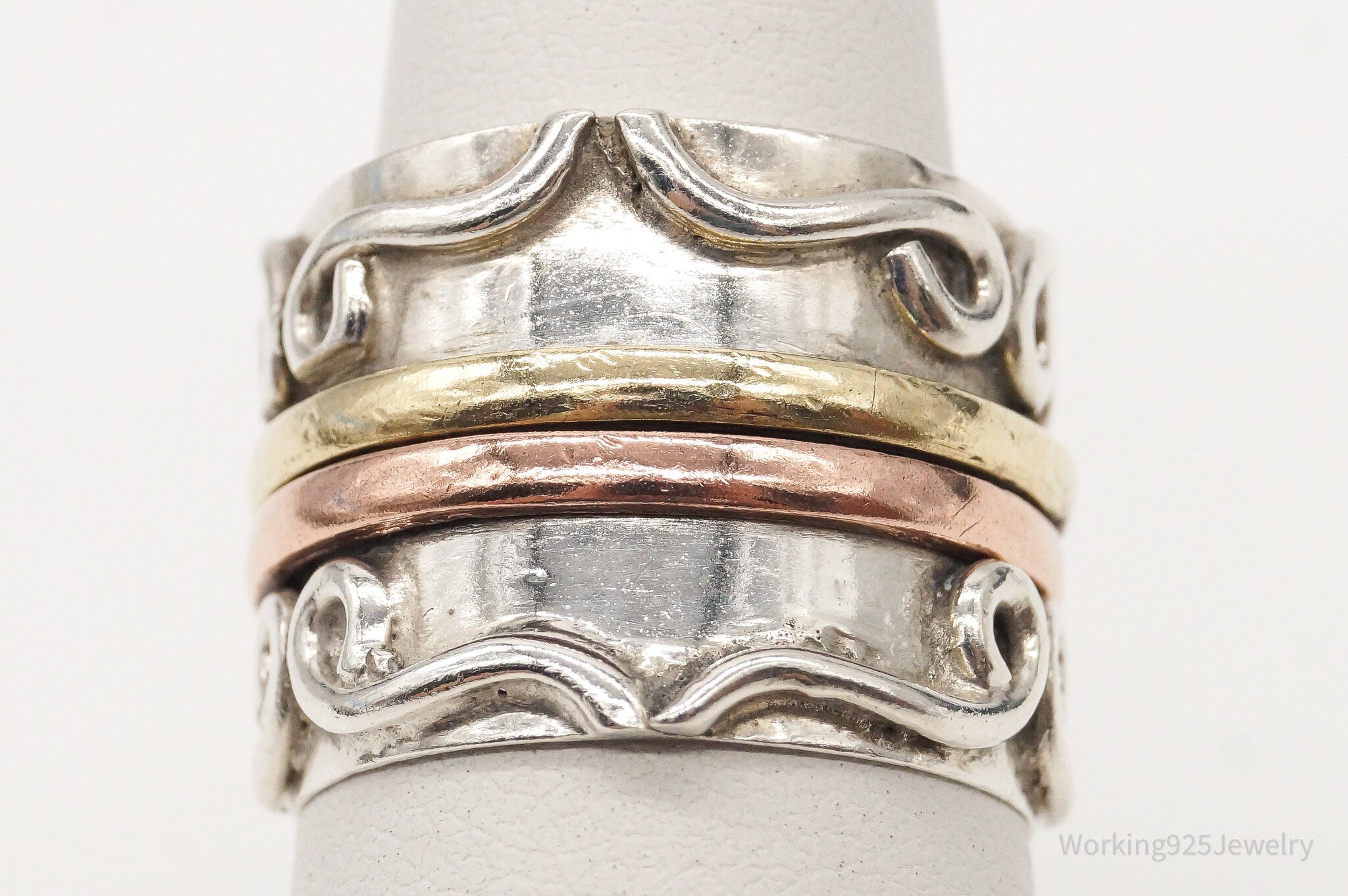 Vintage Brass Copper Sterling Silver Spinner Band Ring- Size 7