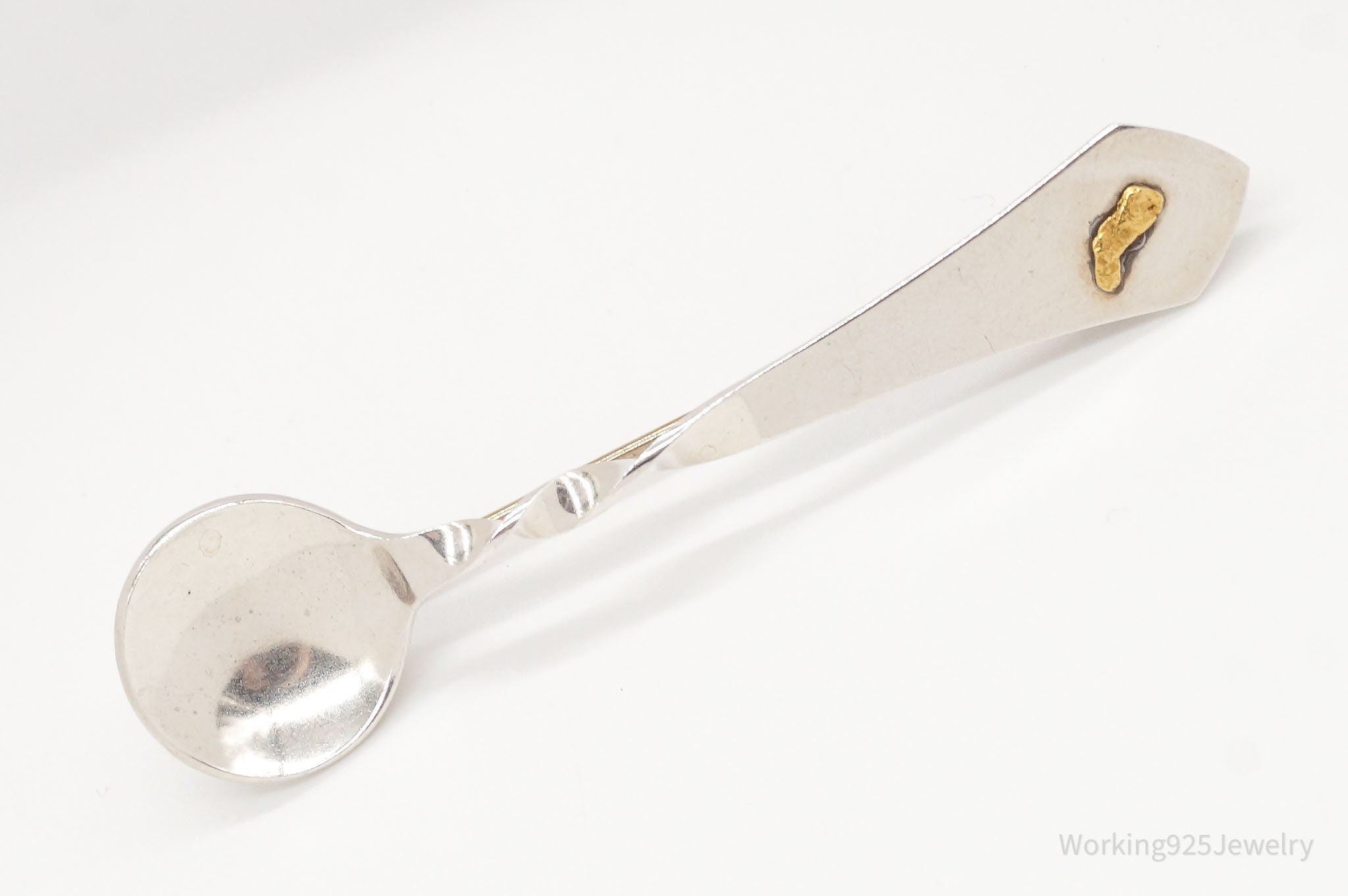 Antique Gold Nugget Sterling Silver Spoon Brooch Pin