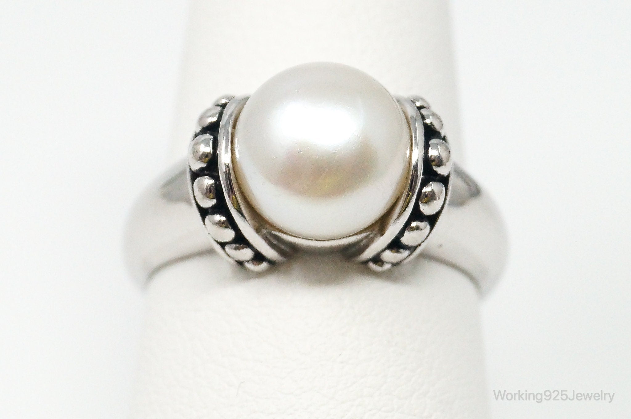 Vintage Designer Pearl Sterling Silver Ring - Size 8