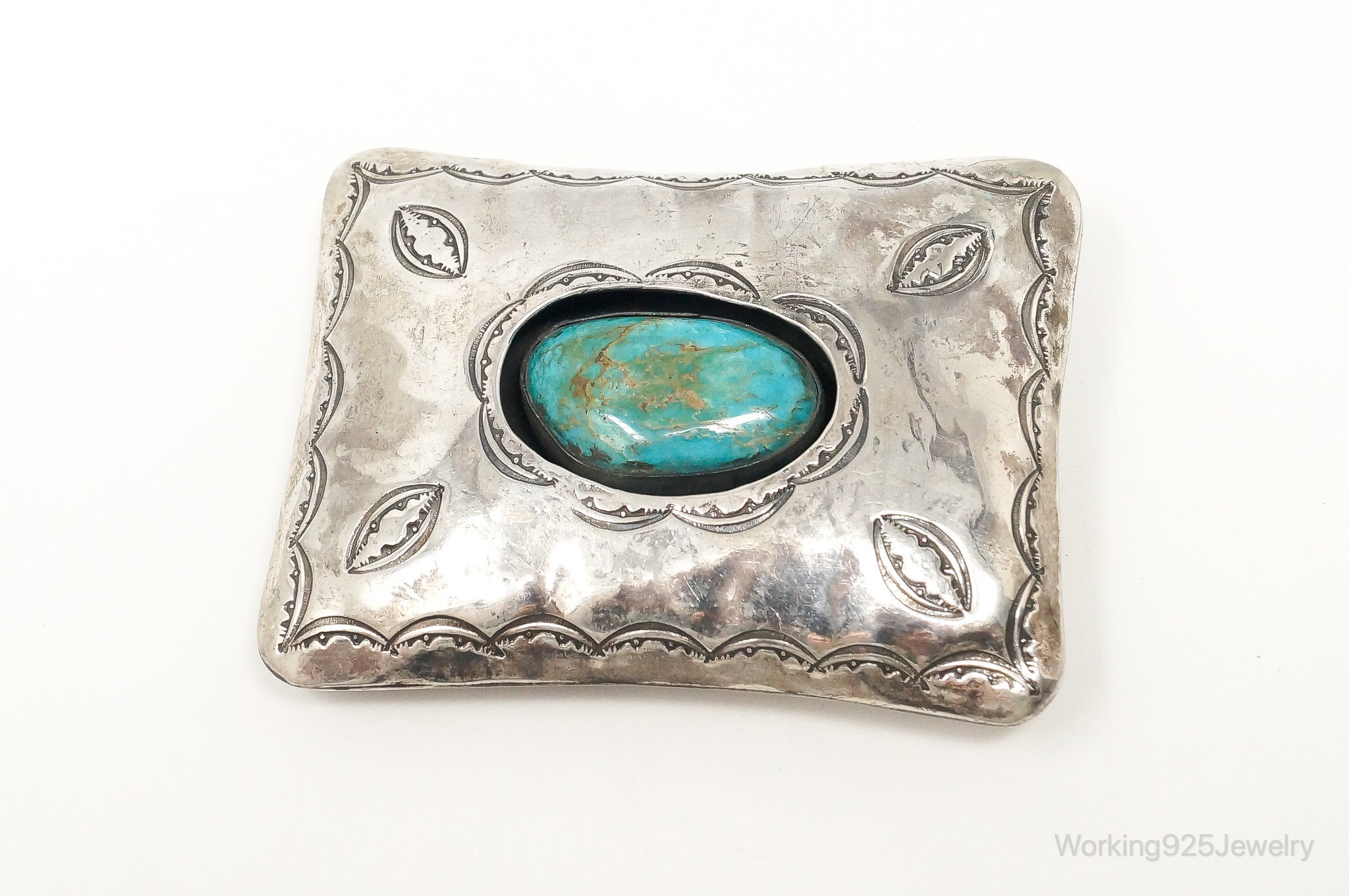 RARE Vintage Native American Chris Beyuka Turquoise Sterling Silver Belt Buckle