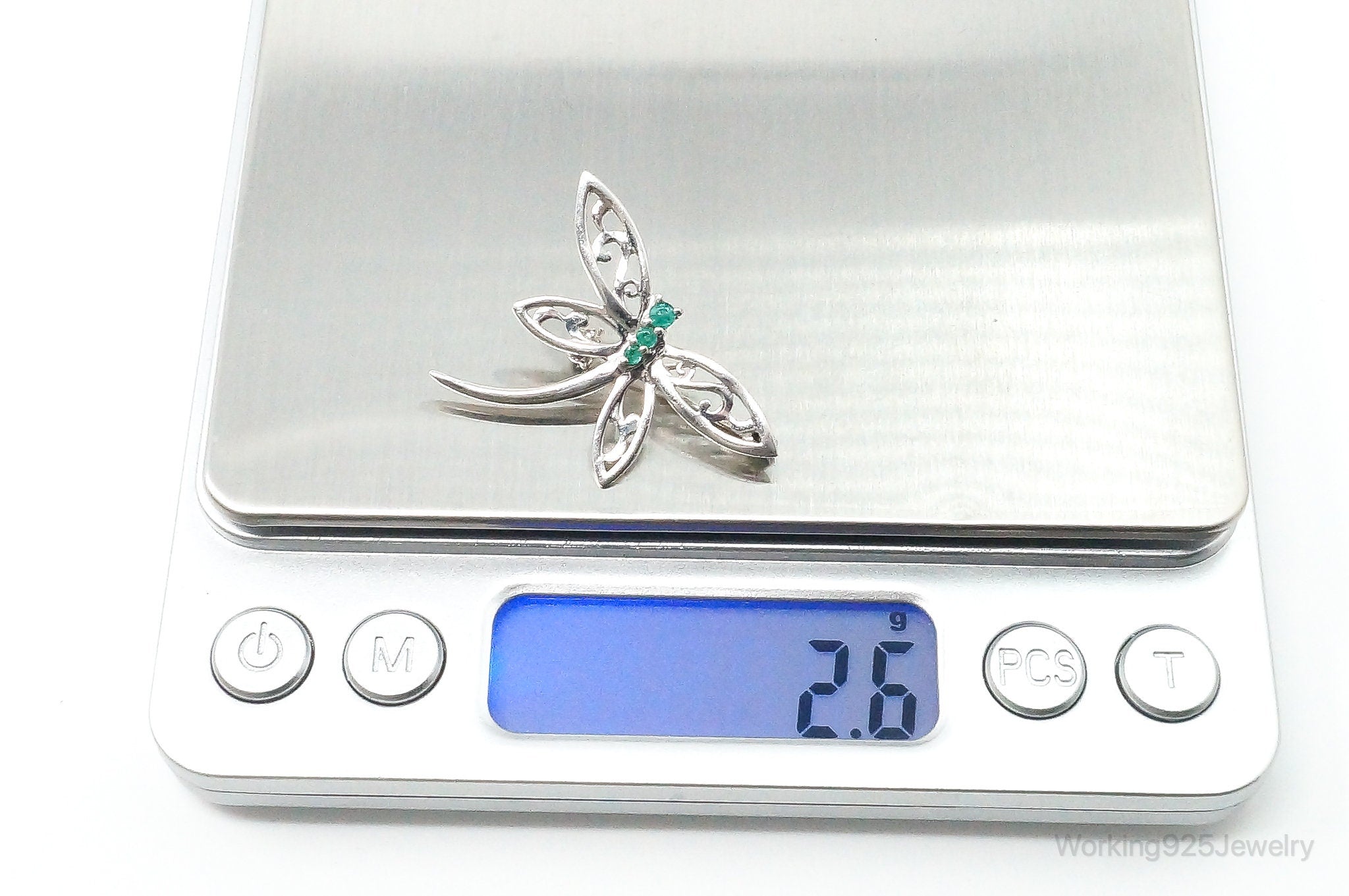 Vintage Emerald Dragonfly Sterling Silver Pin Brooch Necklace Pendant