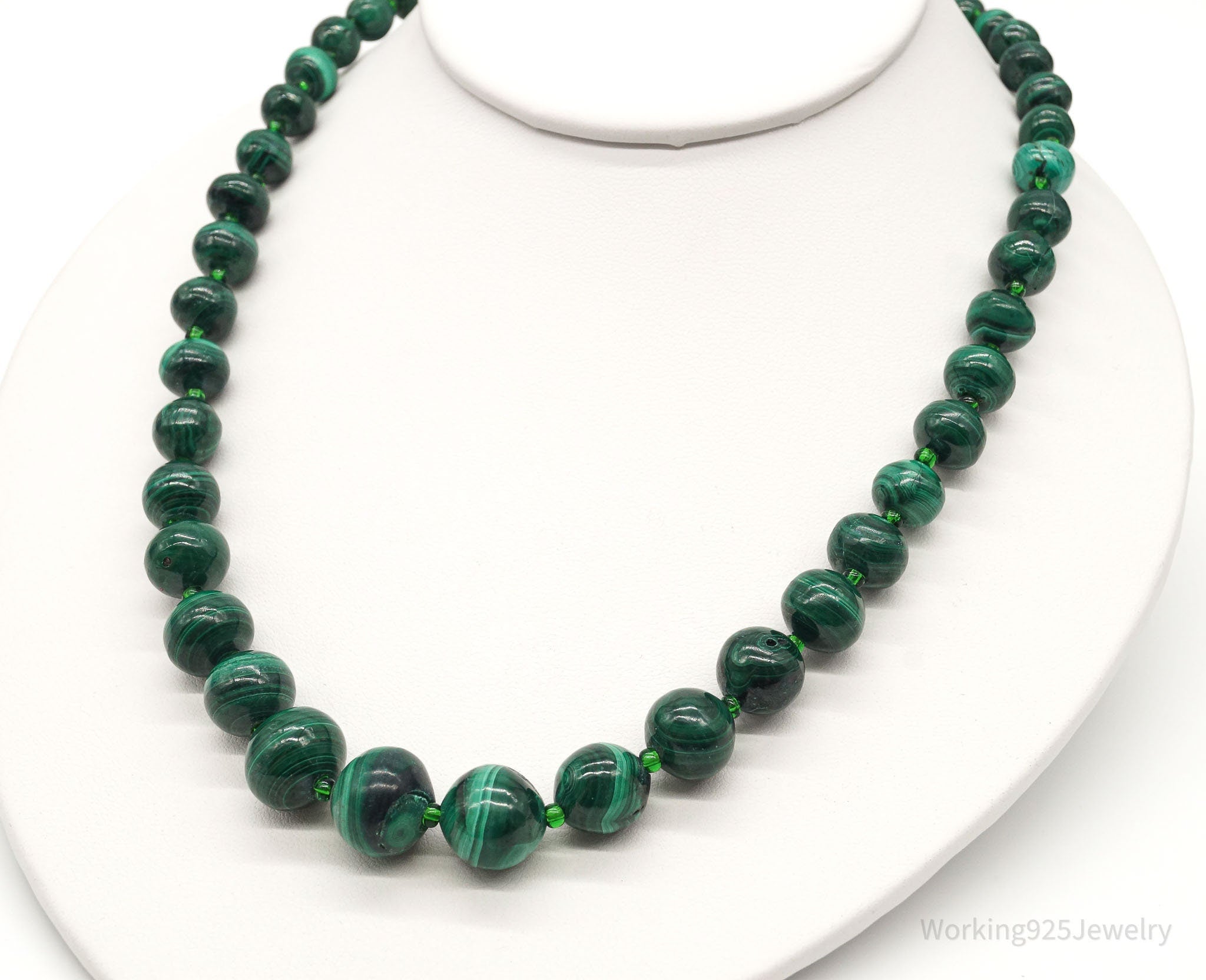 Vintage Green Malachite Bead Necklace