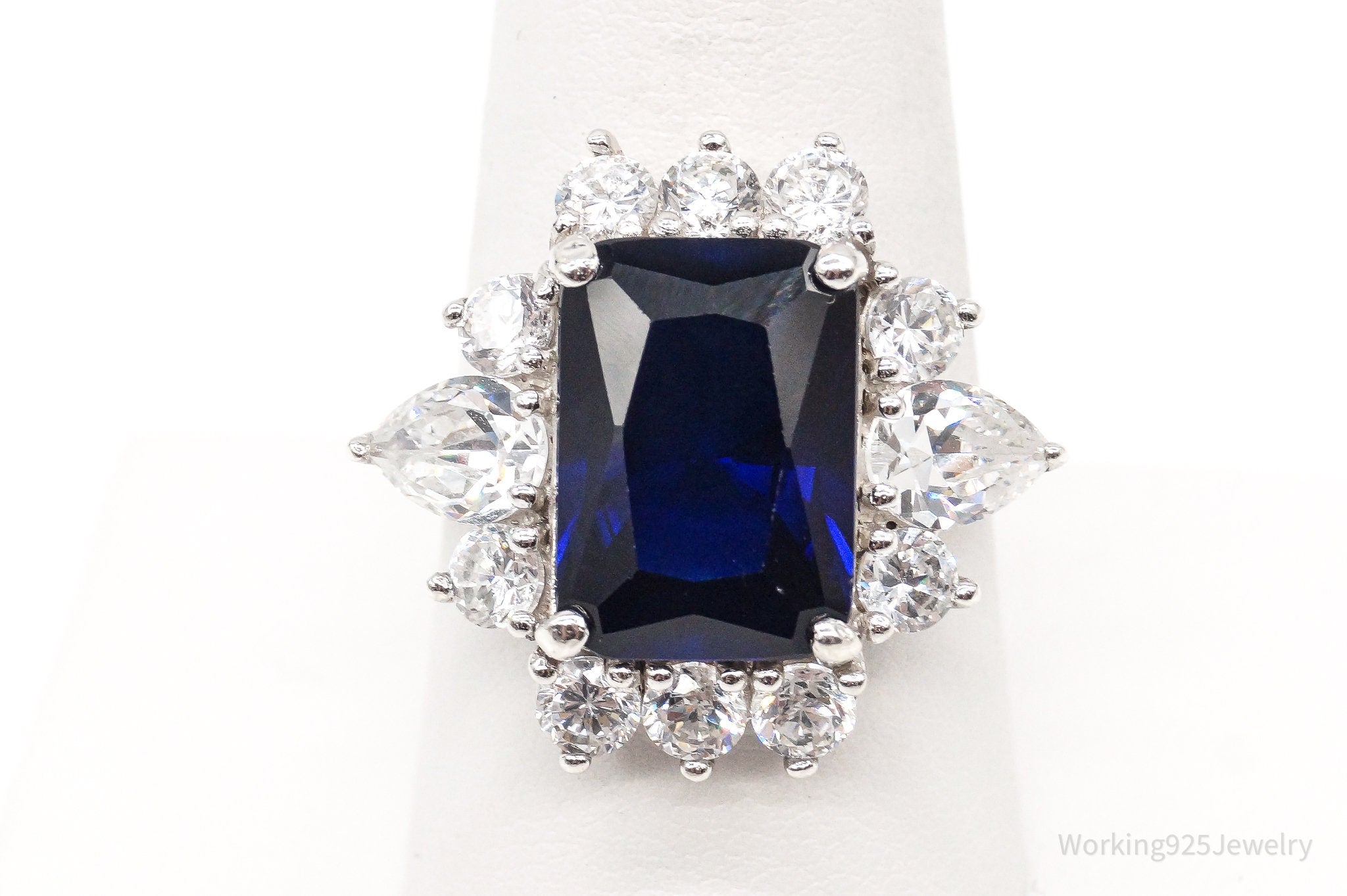 Designer HC Large Lab Sapphire Cubic Zirconia Sterling Silver Ring - Size 9