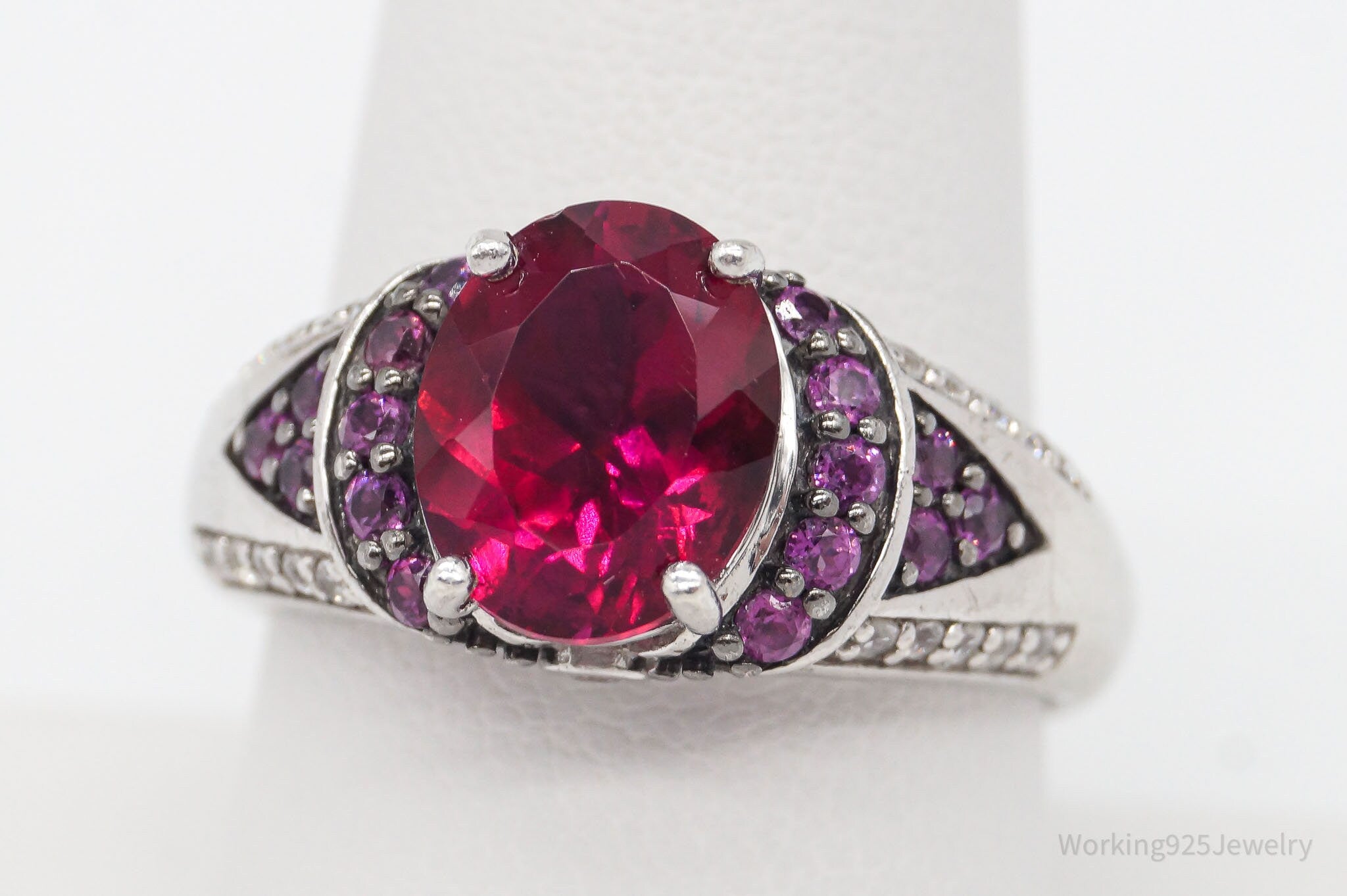 Vintage Designer Pink Tourmaline Cubic Zirconia Sterling Silver Ring - Size 10