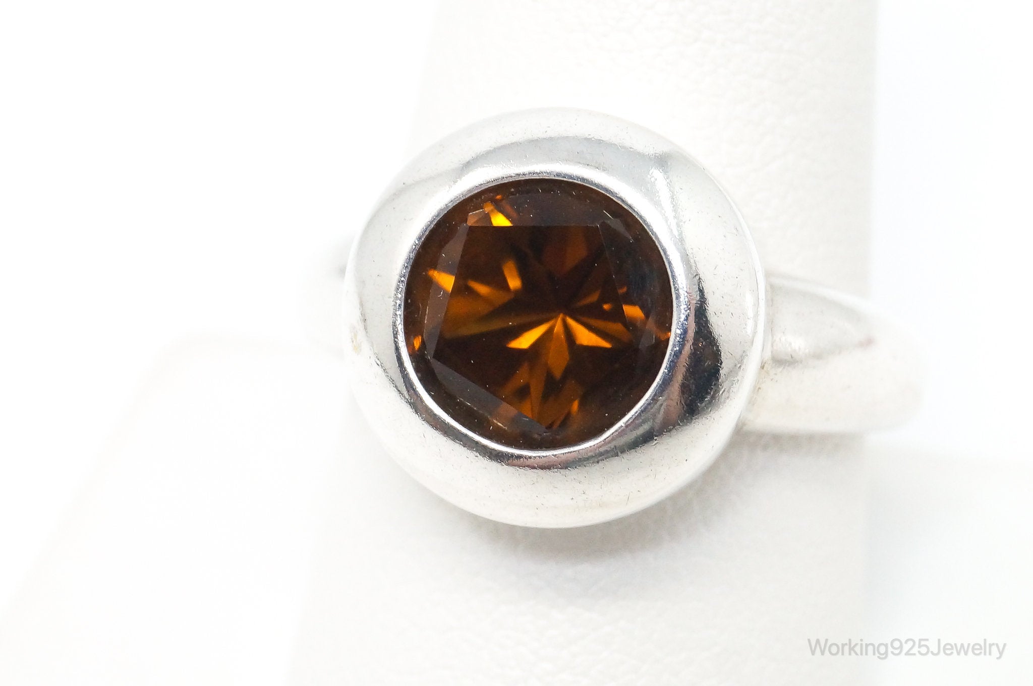 Vintage Fire Citrine CHECK STONE Sterling Silver Ring - SZ 9