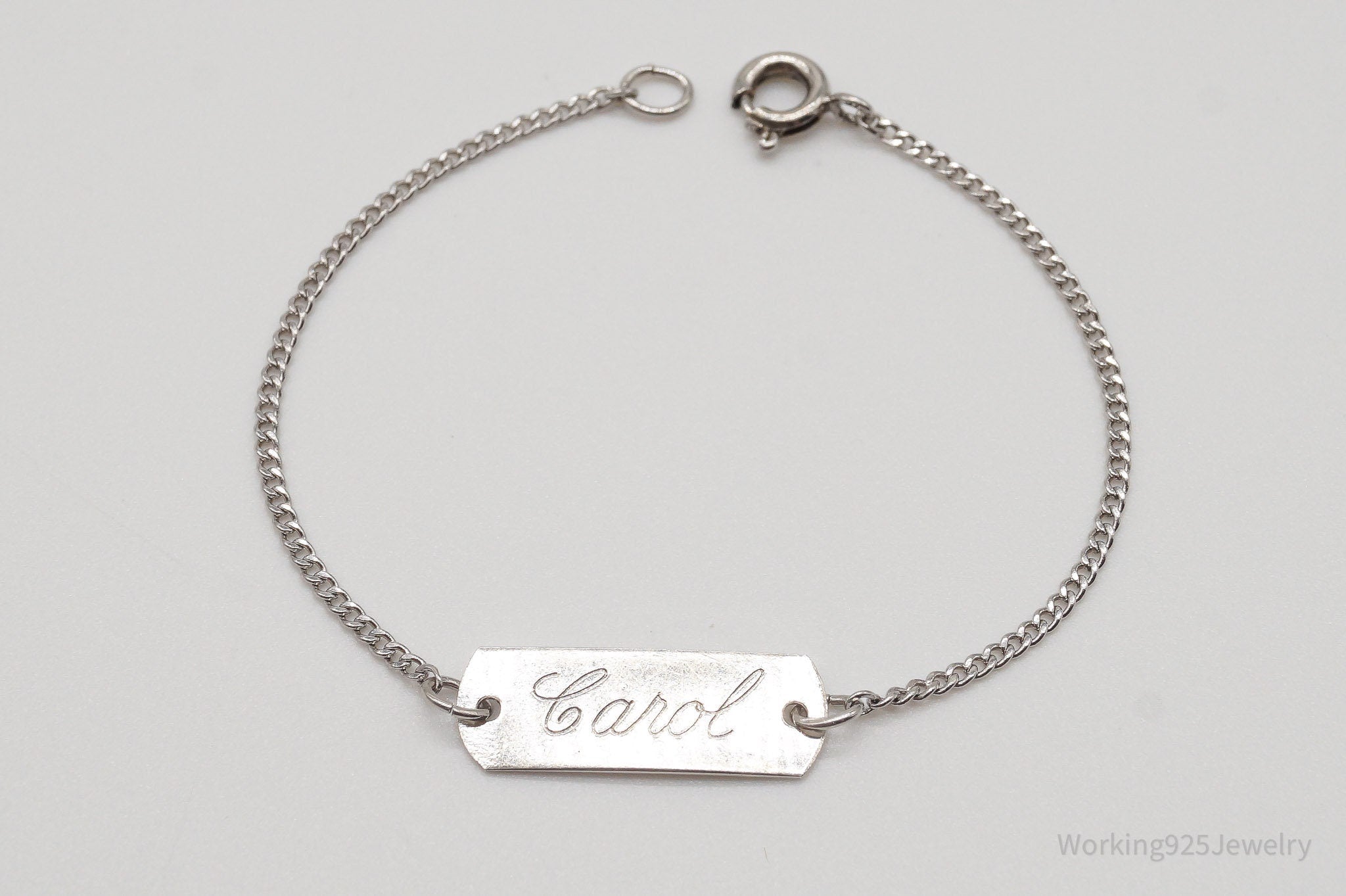 Antique "Carol" Engraved Name ID Bar Sterling Silver Bracelet