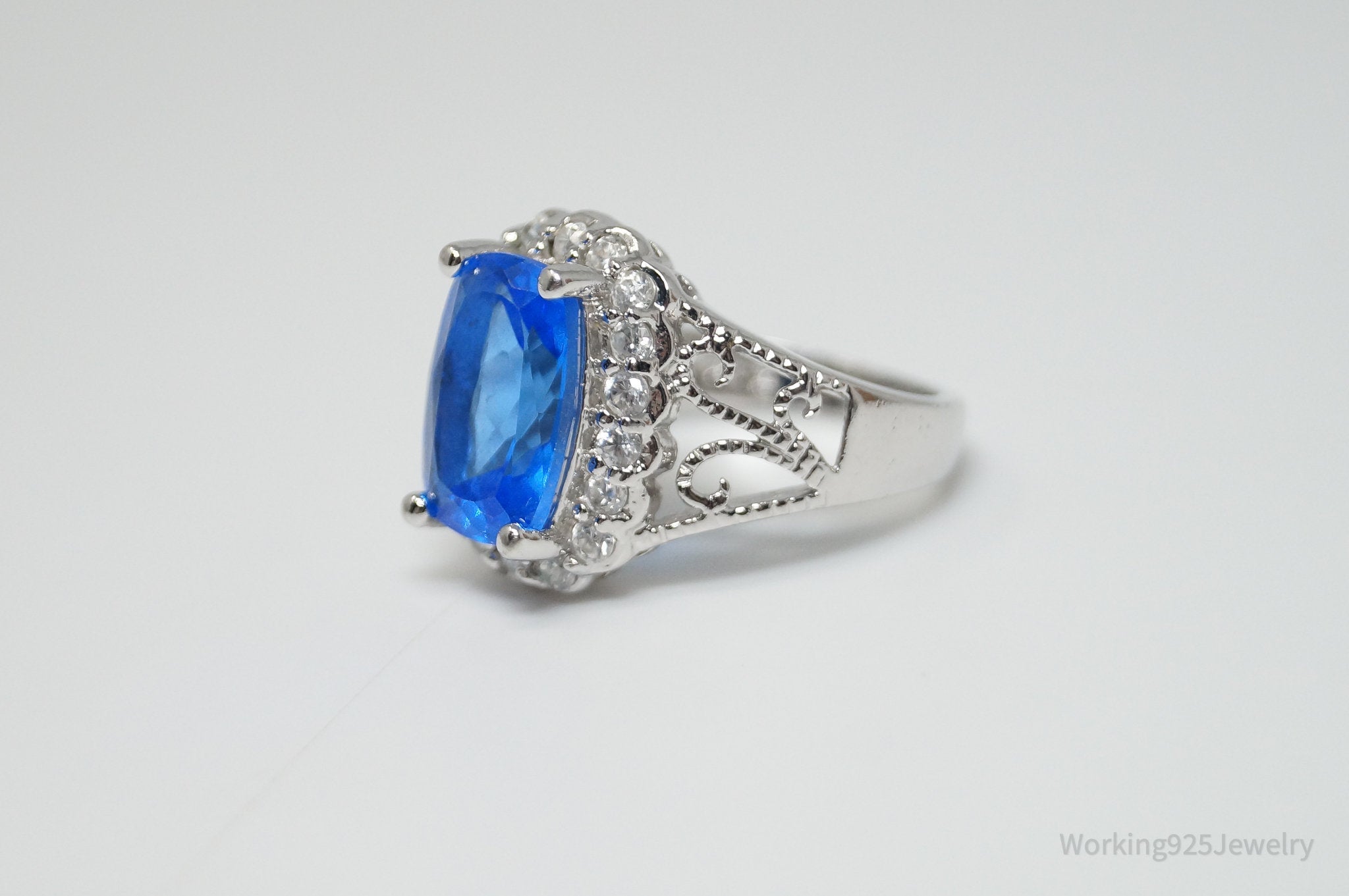 Vintage Designer Ross Simons Blue Gemstone CZ Sterling Silver Ring - Sz 6.5