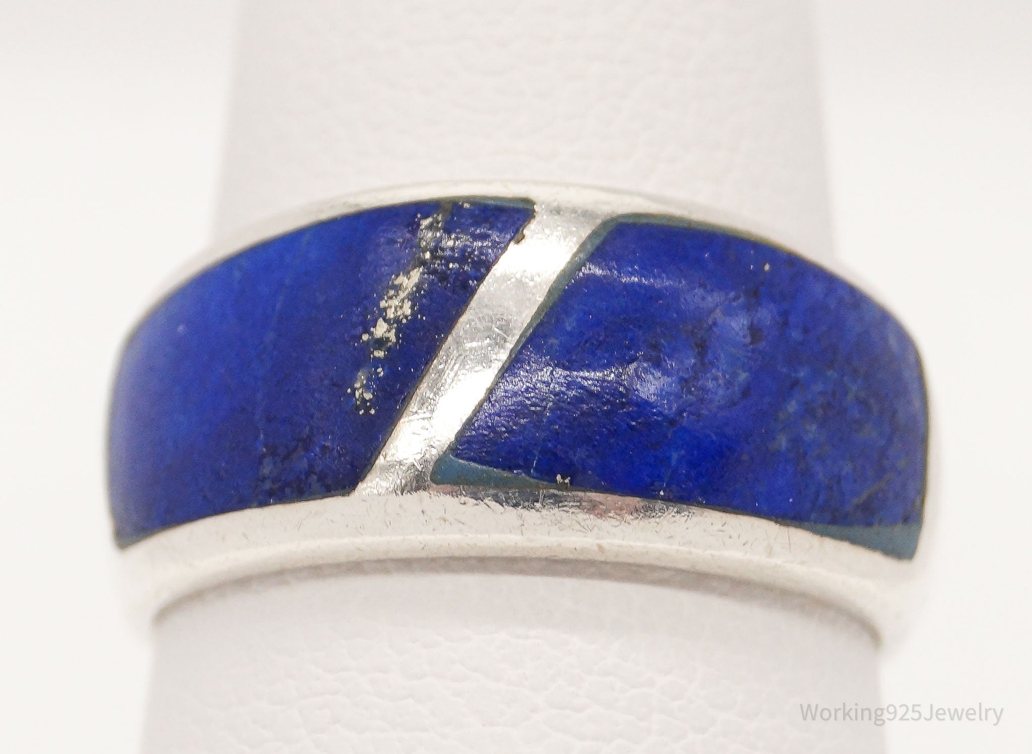 Vintage Lapis Lazuli Sterling Silver Band Ring - Size 6.25