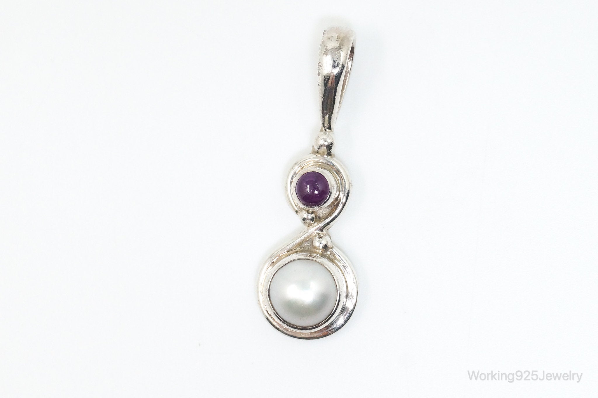 Vintage Designer SAJEN Amethyst Pearl Sterling Silver Pendant