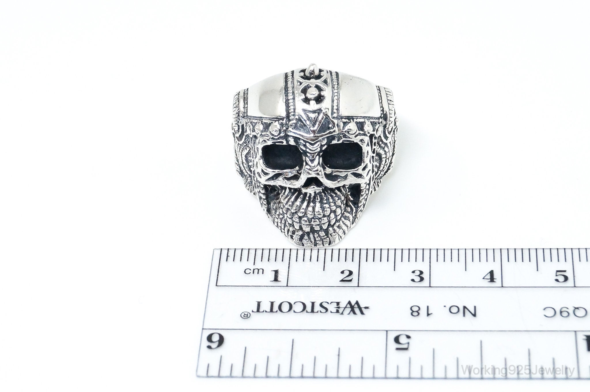 Vintage Detailed Large Skull Sterling Silver Ring - SZ 10