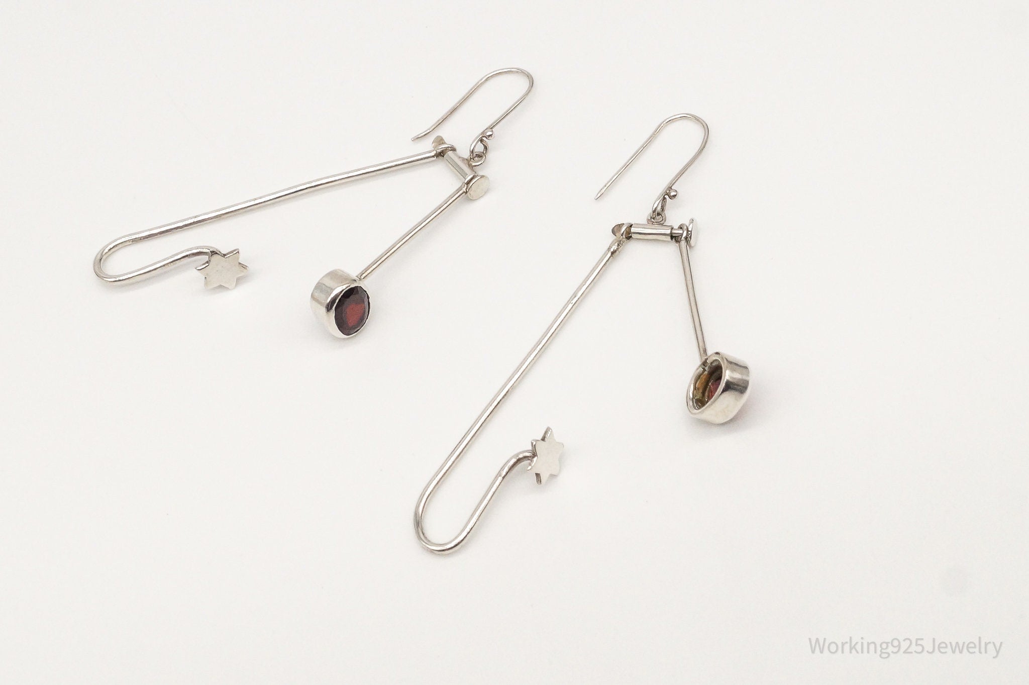 Vintage Garnet Long Moving Silver Earrings