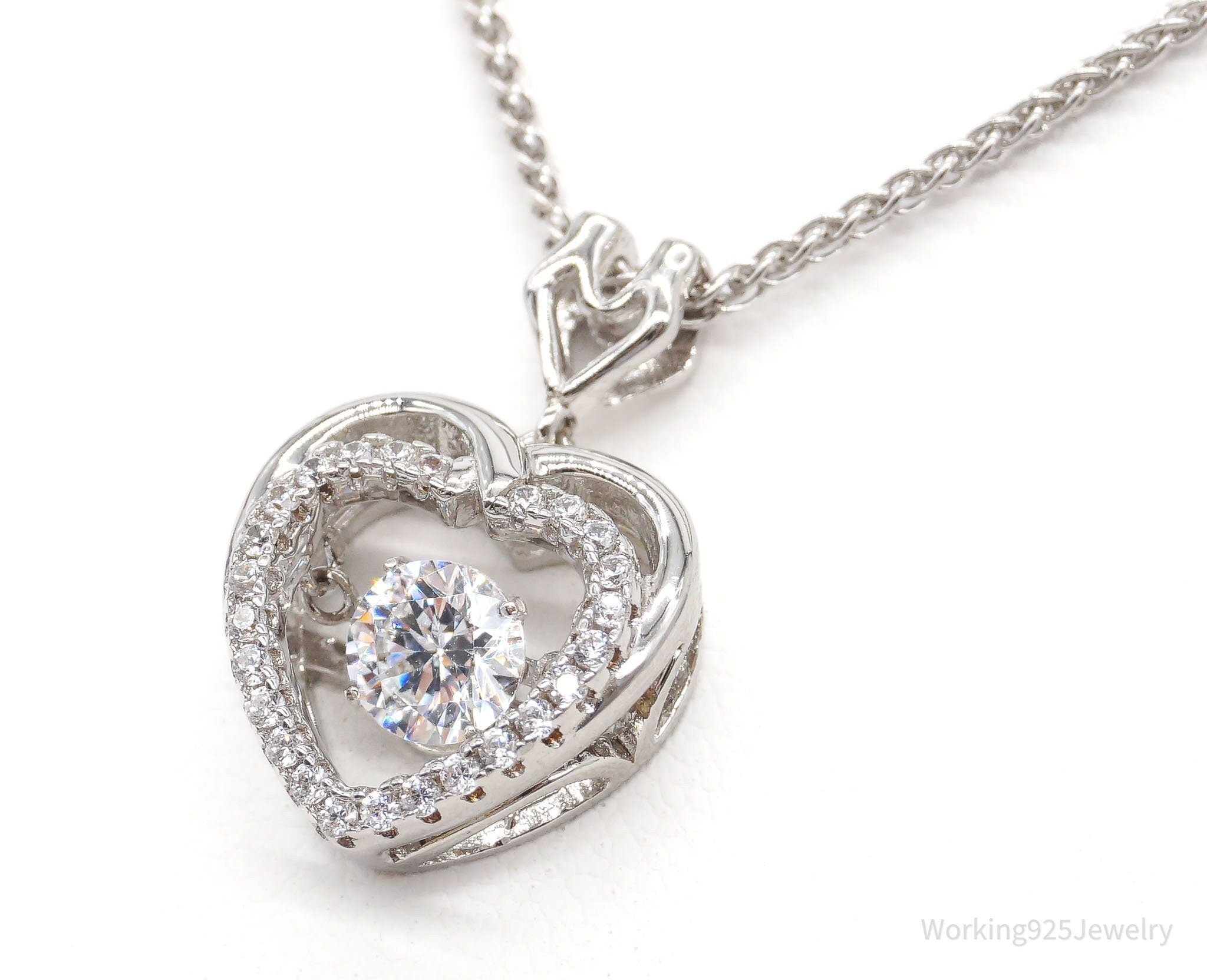 Designer Boru Cubic Zirconia Heart Sterling Silver Necklace