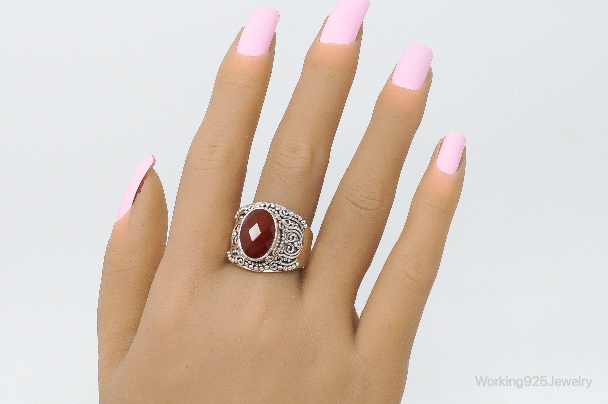 Vintage Designer BA Suarti Carnelian Sterling Silver Ring Size 10.25