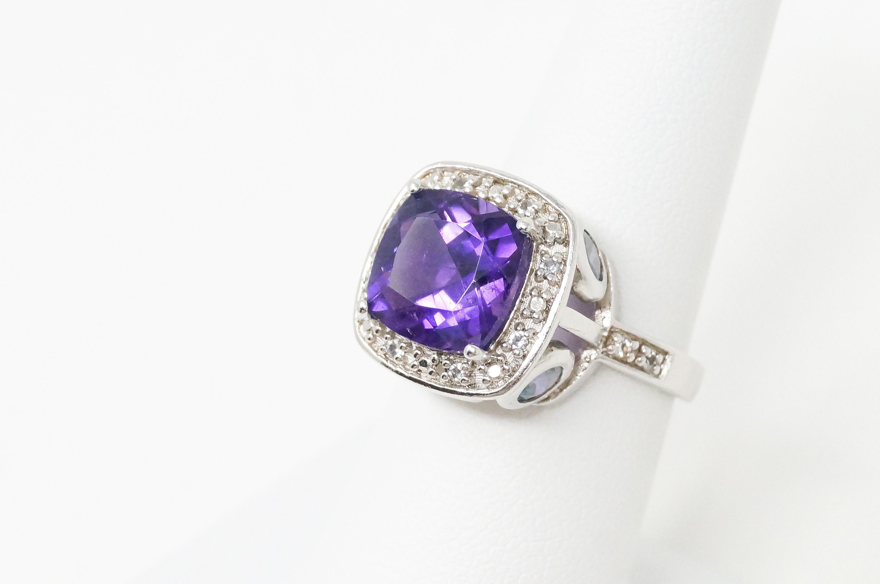 Vintage Amethyst Pink Sapphire Heart Blue Topaz CZ Sterling Silver Ring Sz 6.75