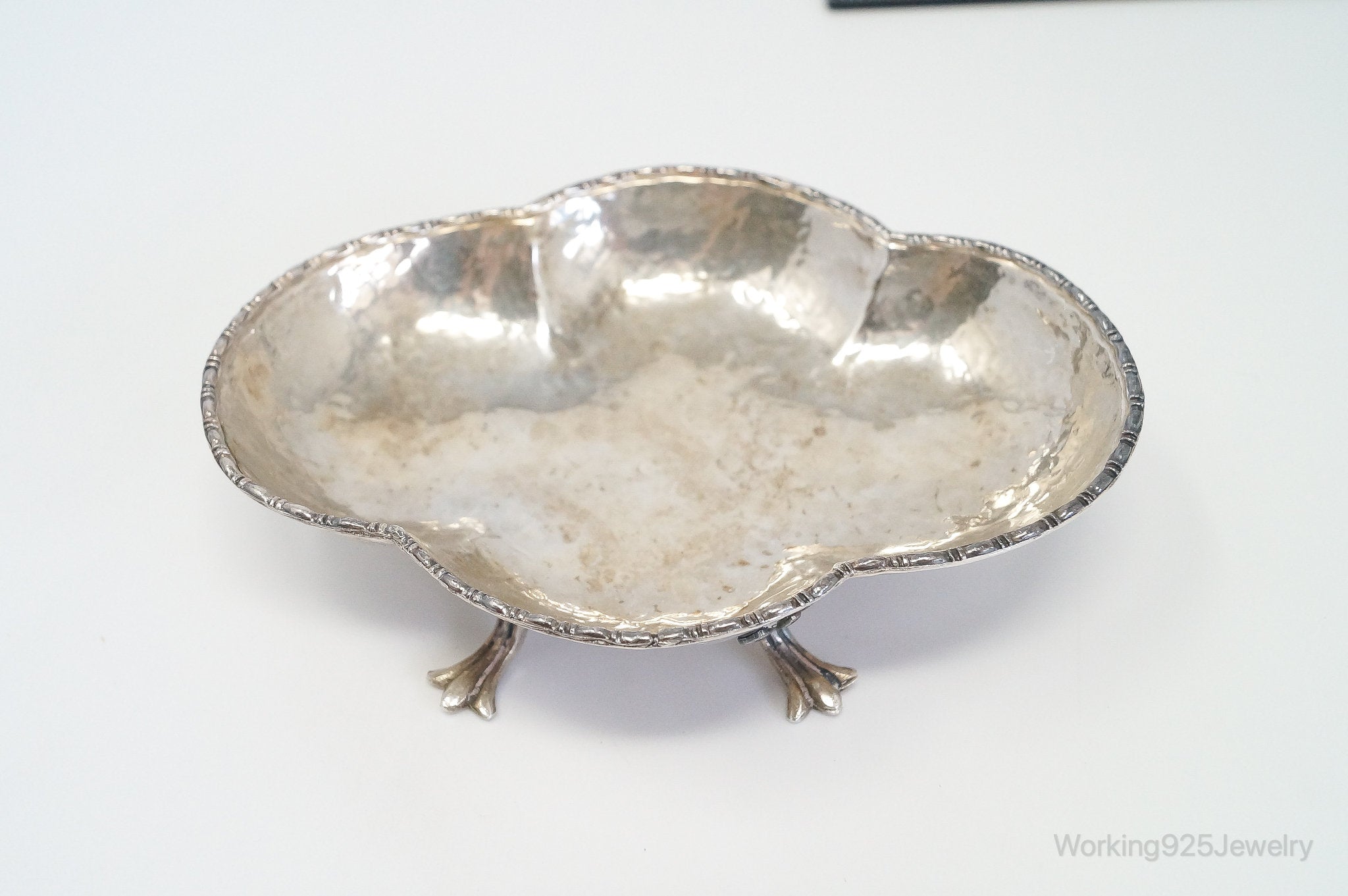 Antique Clawfoot Hammered Style 800 Silver Dish