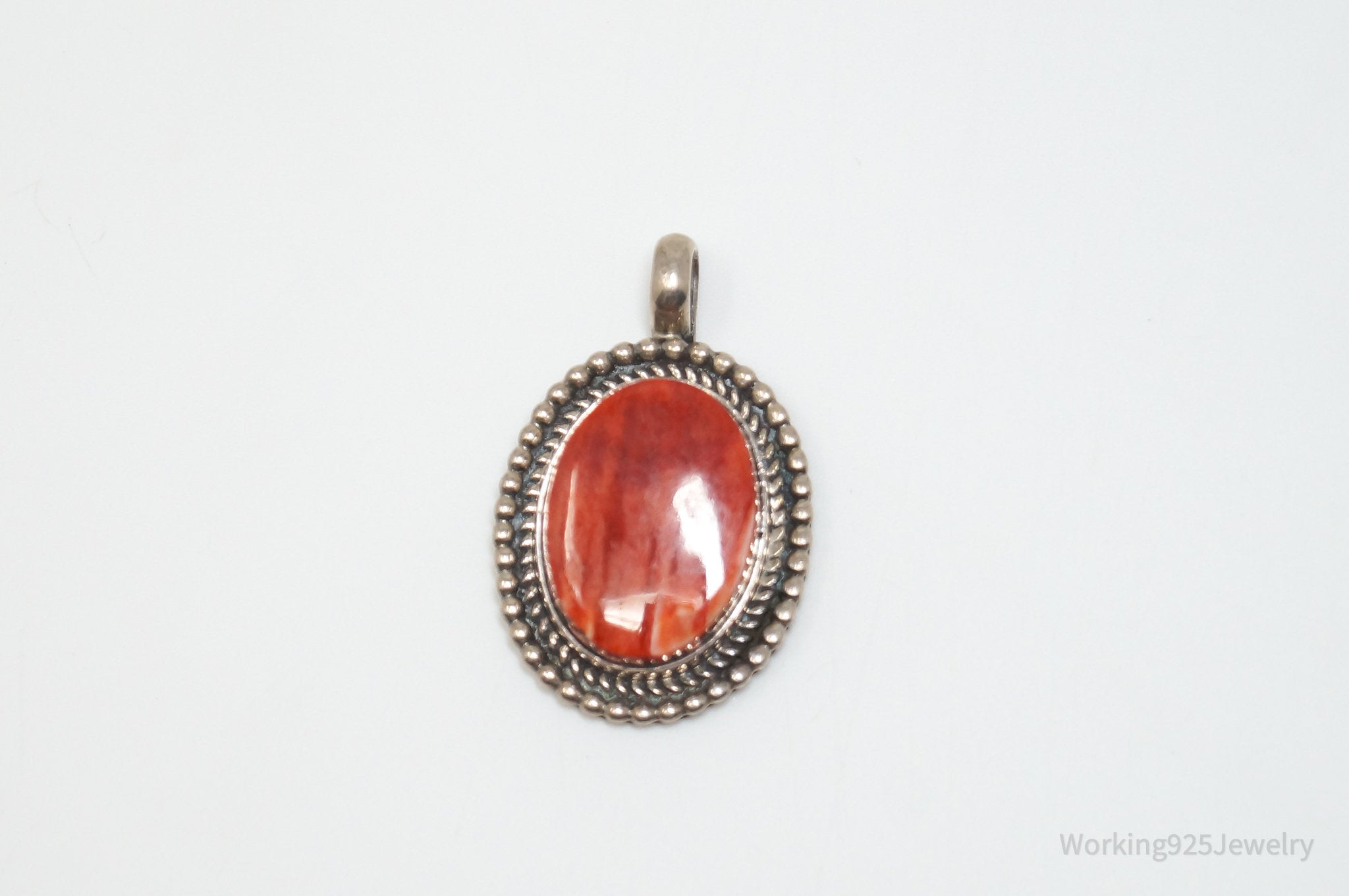 Vintage Handmade Native American EA Coral Sterling Silver Pendant