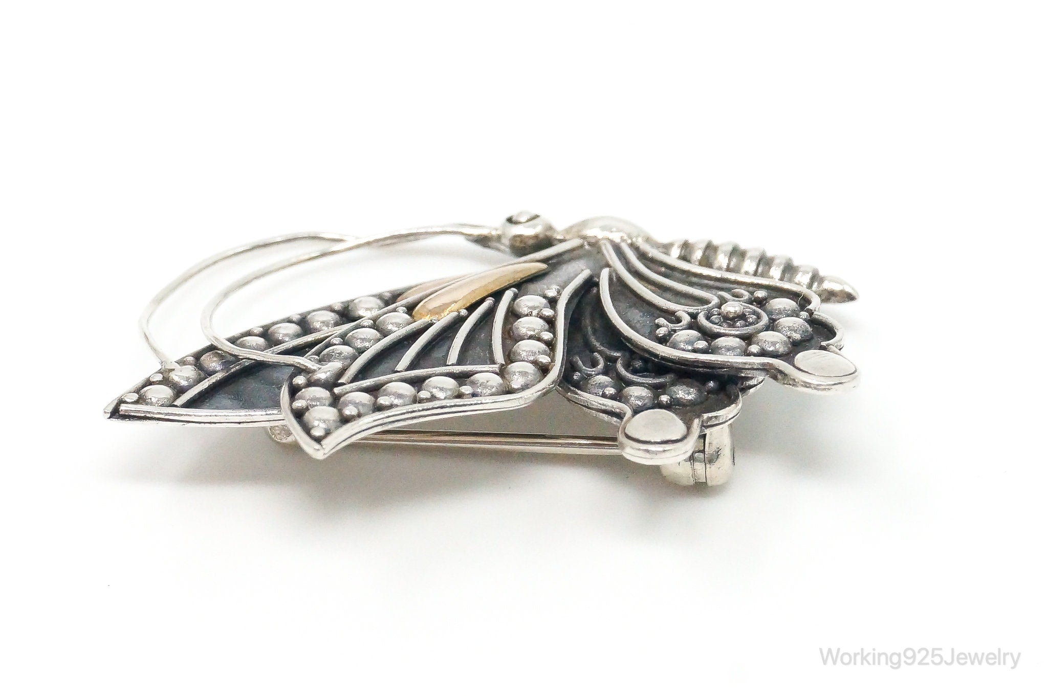 Large Vintage Butterfly Modernist Brass Sterling Silver Brooch Pin