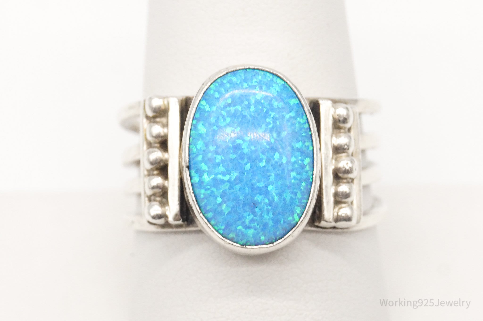 Vintage Blue Opal Silver Ring - Size 9