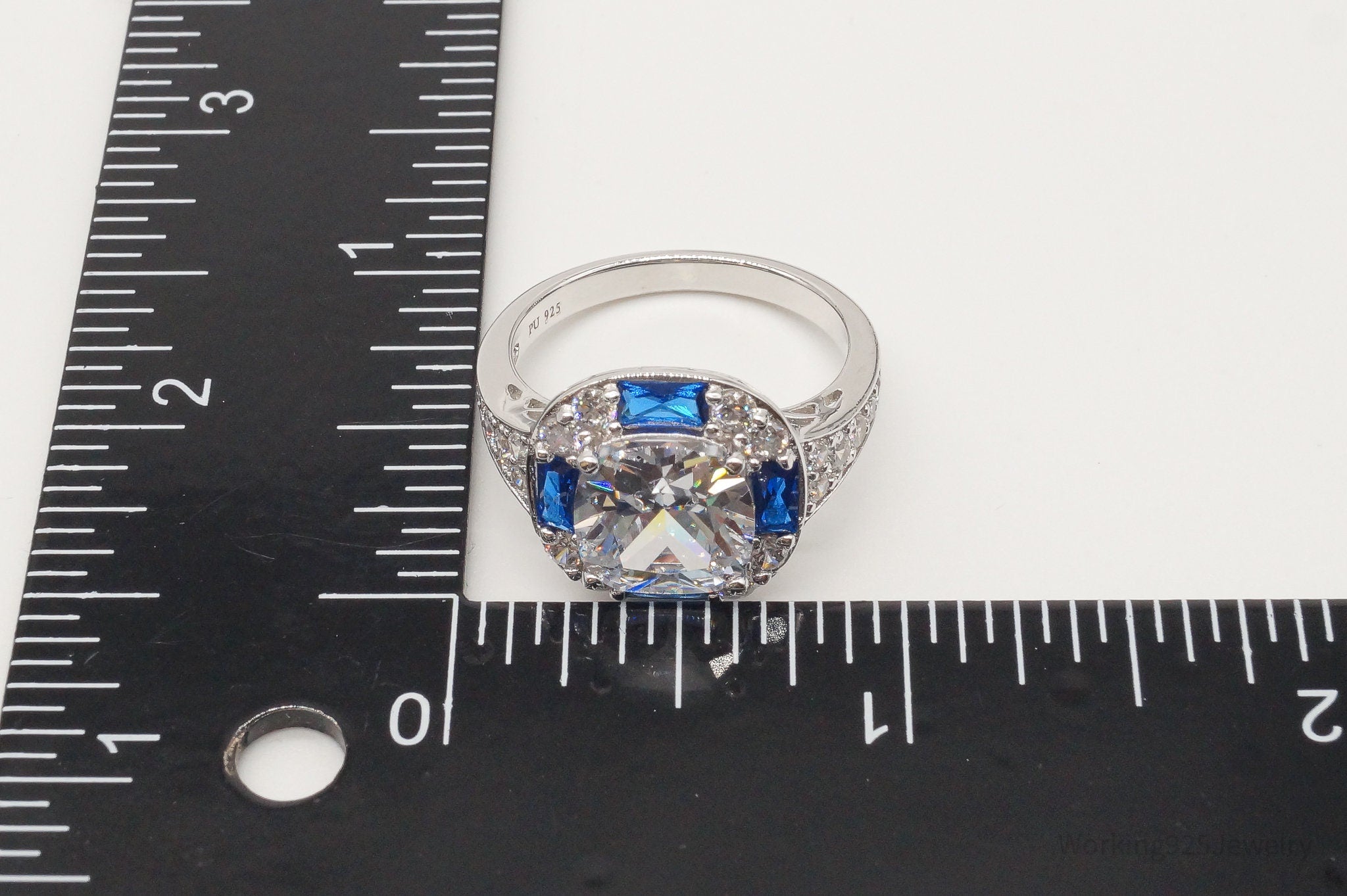 Vintage Lab Sapphire Cubic Zirconia Sterling Silver Ring Size 10