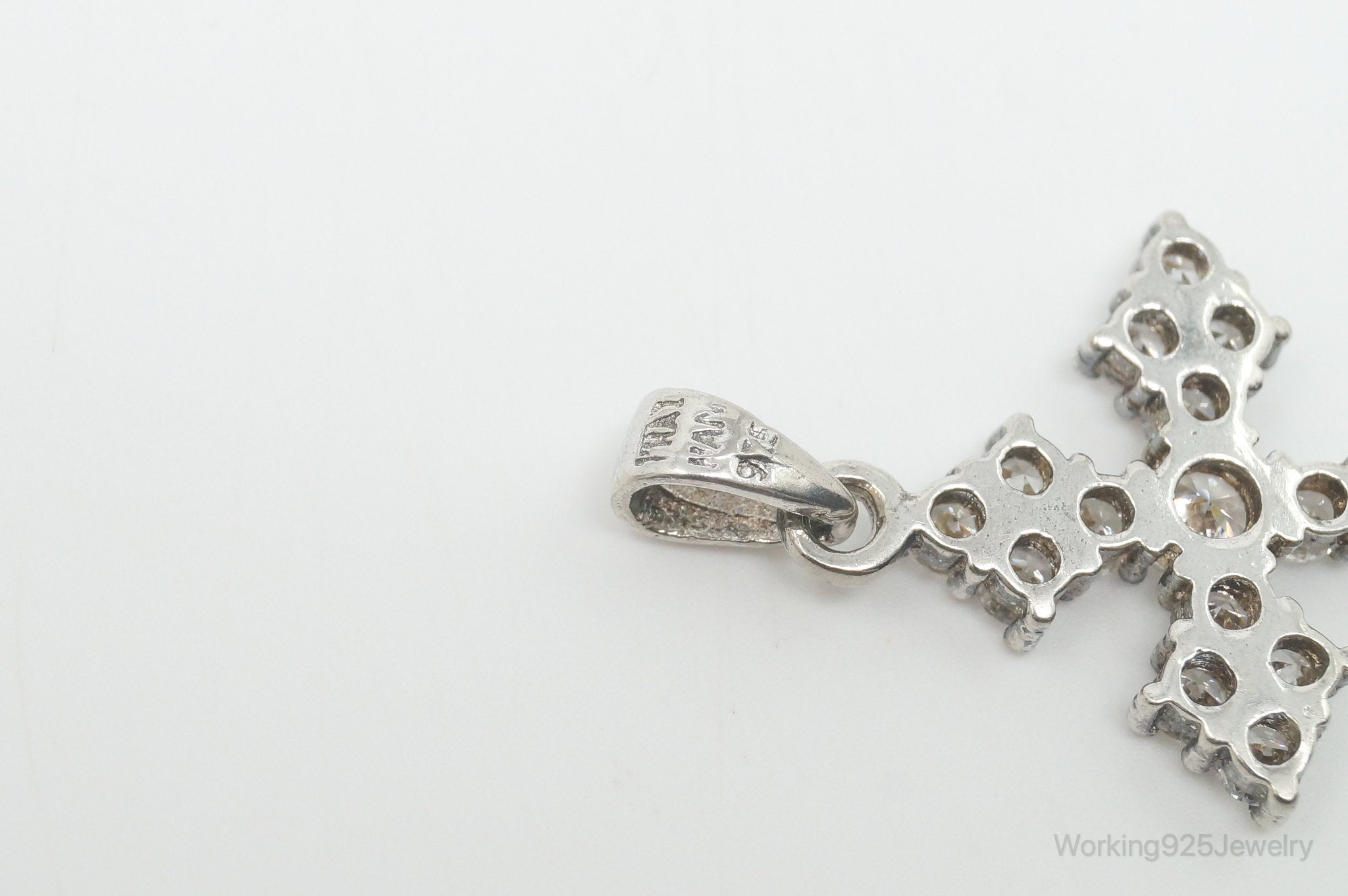 Vintage Cubic Zirconia Cross Sterling Silver Necklace Pendant