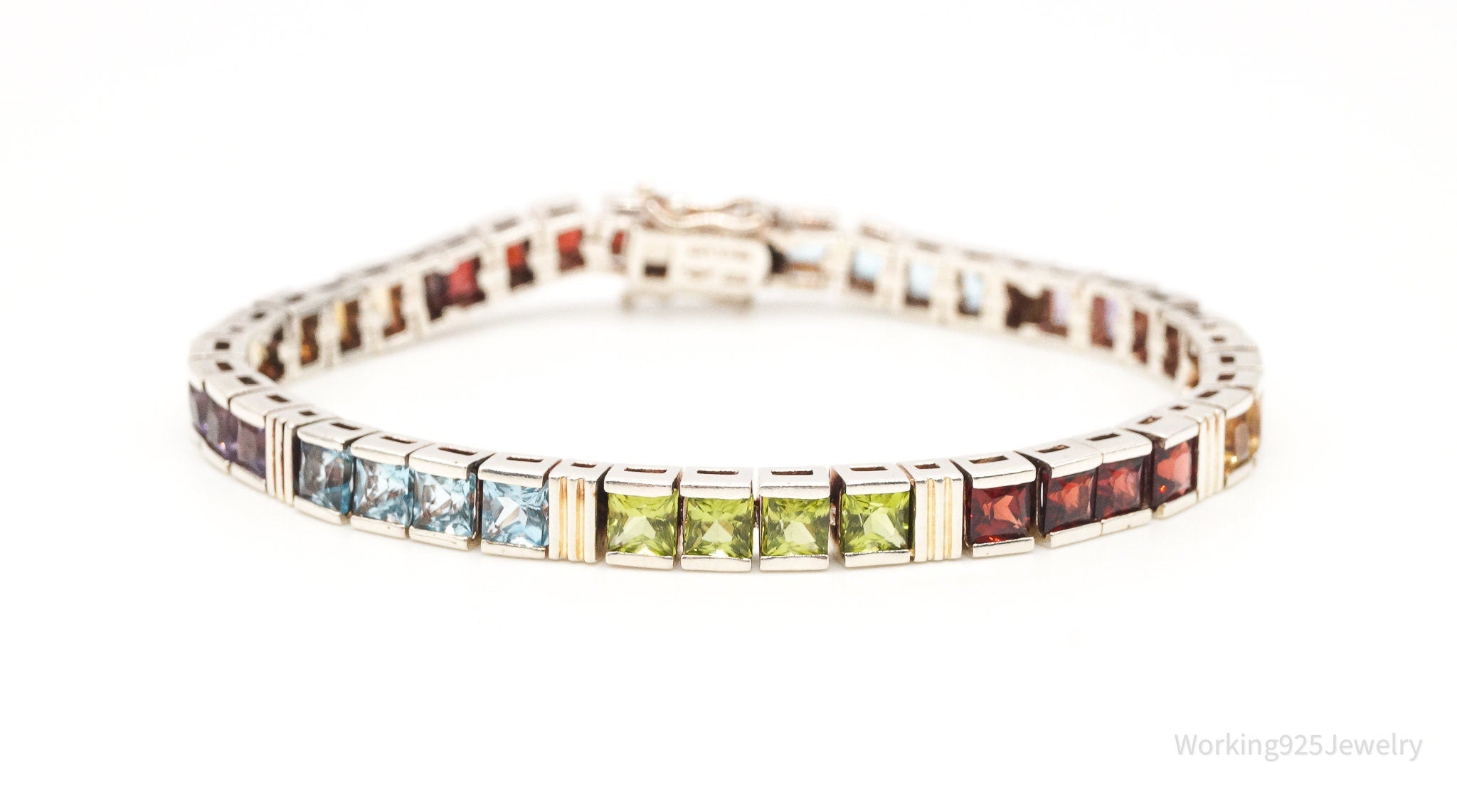 Vintage Designer Multi Gemstone Sterling Silver Bracelet