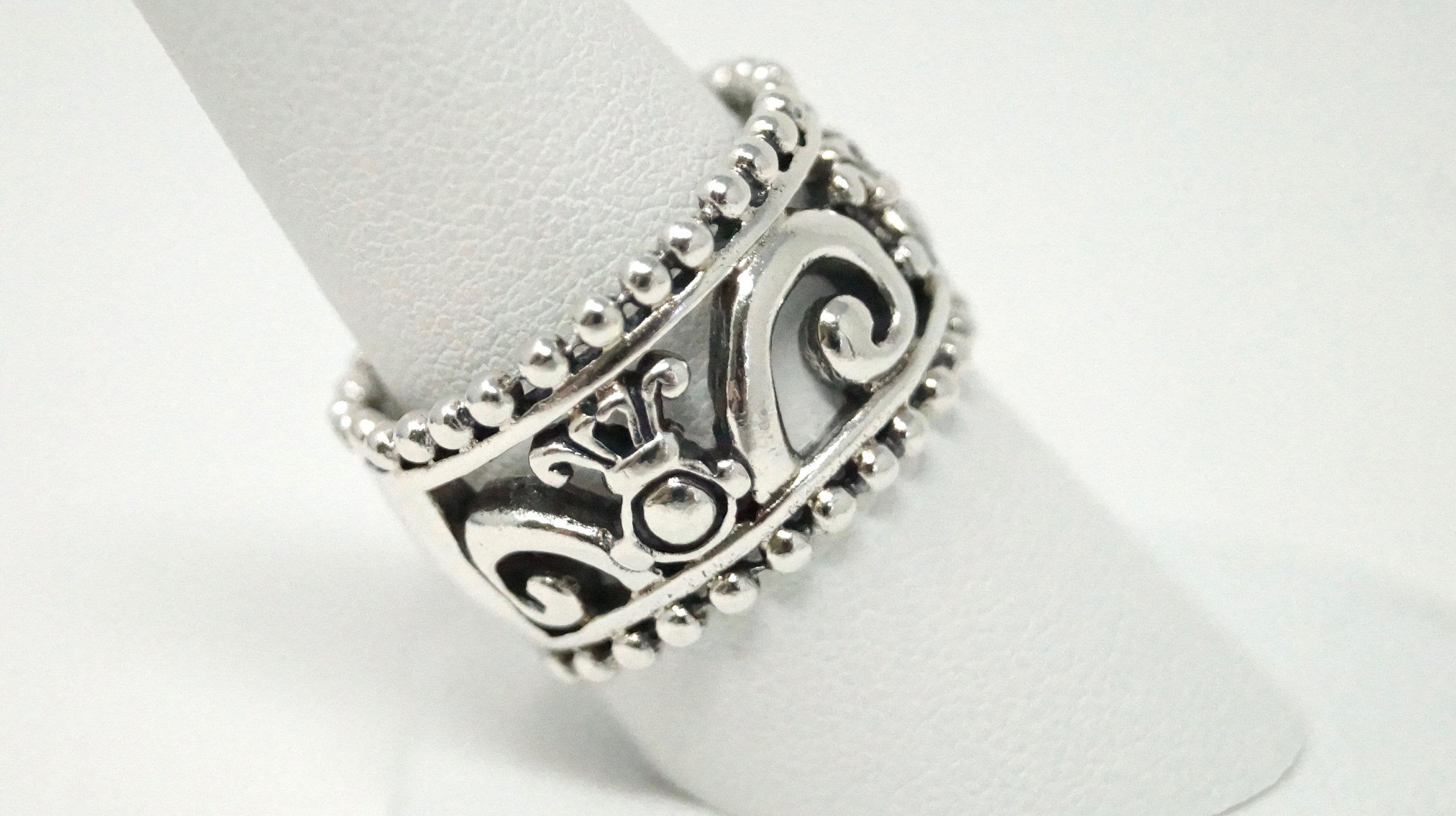 Vintage Designer BARSE Scroll Motif Band Sterling Silver Ring - Size 9.25