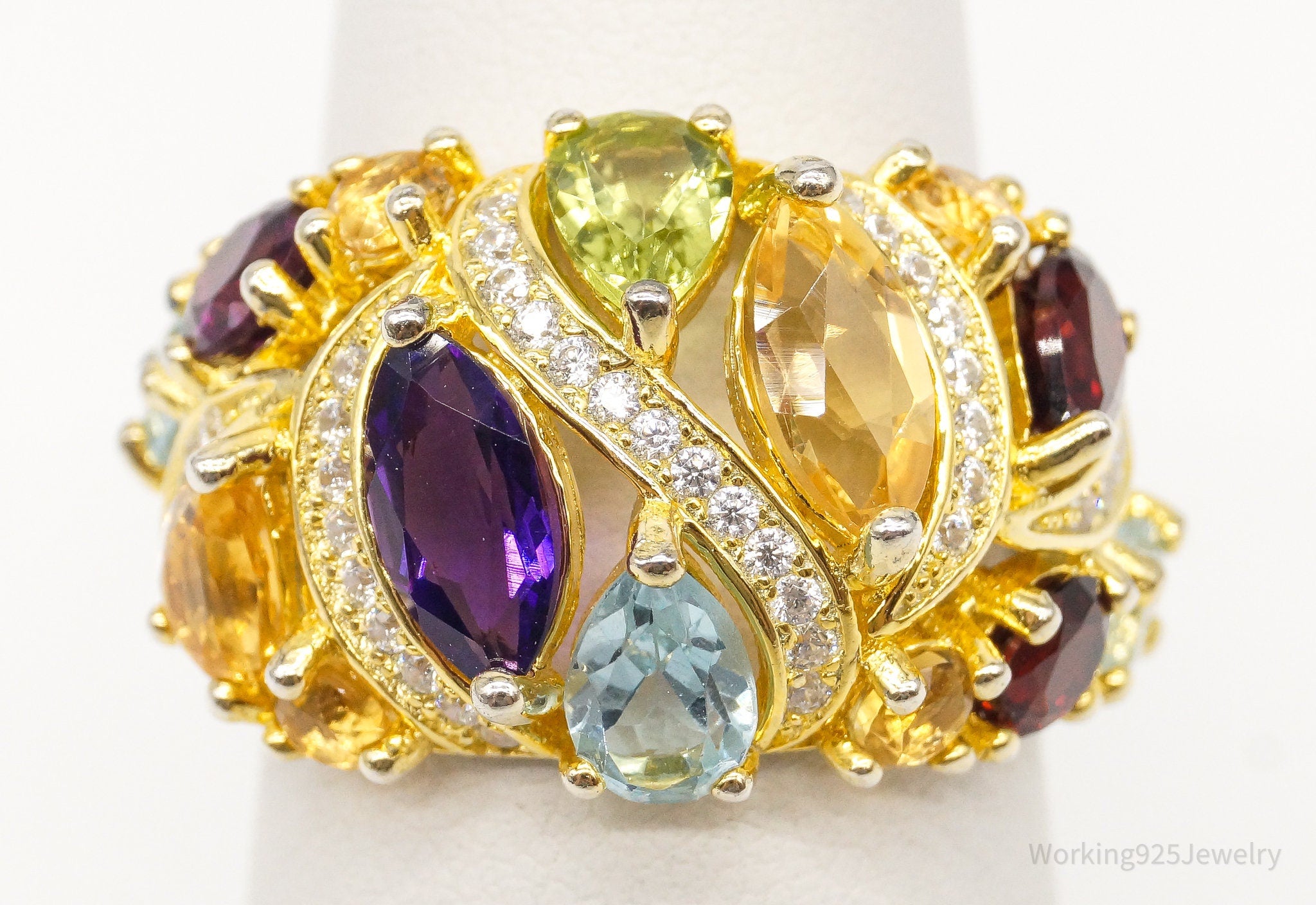 Multiple Gemstone Gold Vermeil Sterling Silver Ring - Size 7