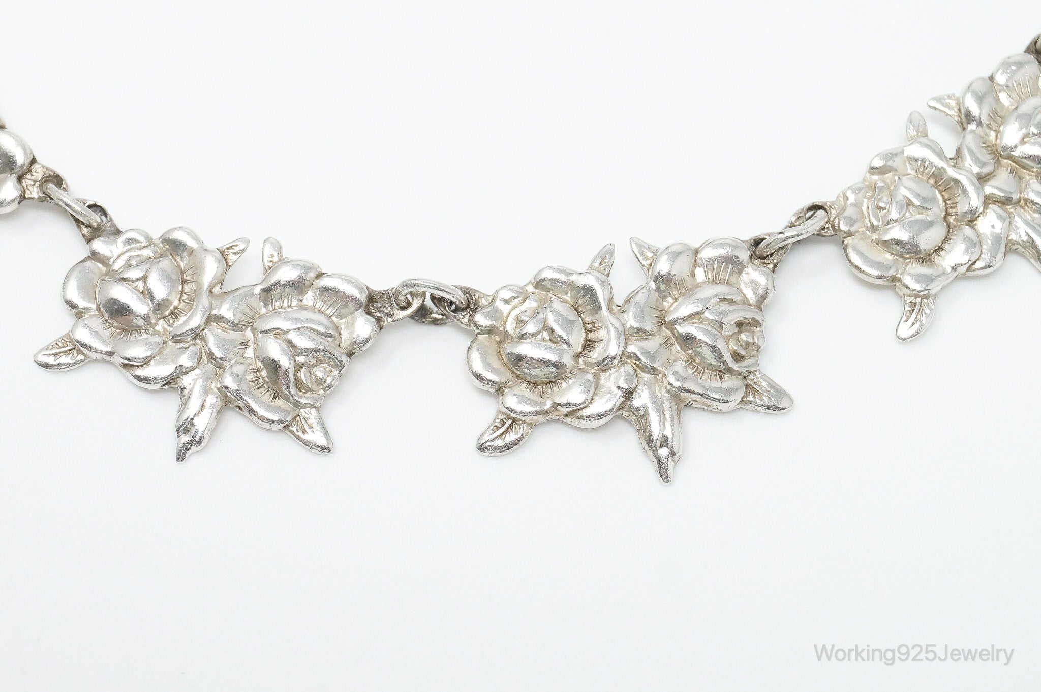 Antique Art Nouveau Roses Sterling Silver Necklace