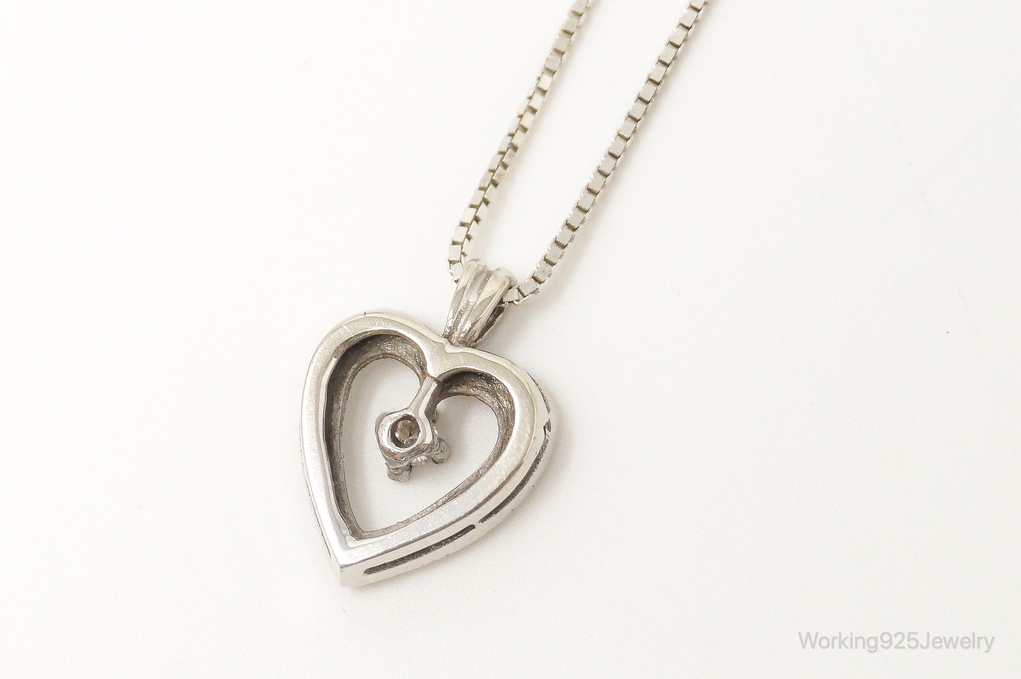 Vintage Diamond Heart Sterling Silver Necklace