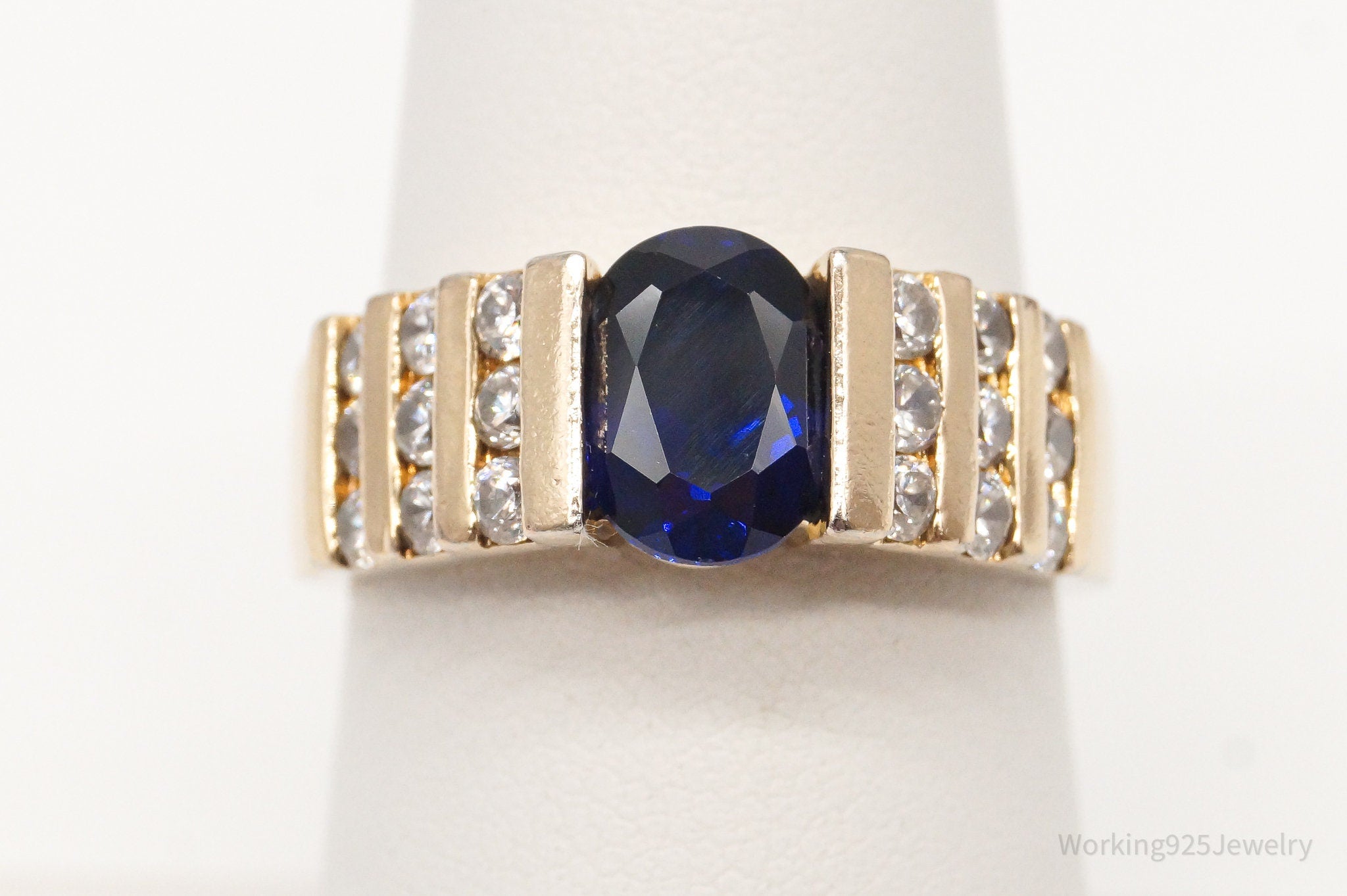 Ross Simons Lab Sapphire Cubic Zirconia 18Kt Gold Vermeil Sterl. Sil. Ring SZ 7