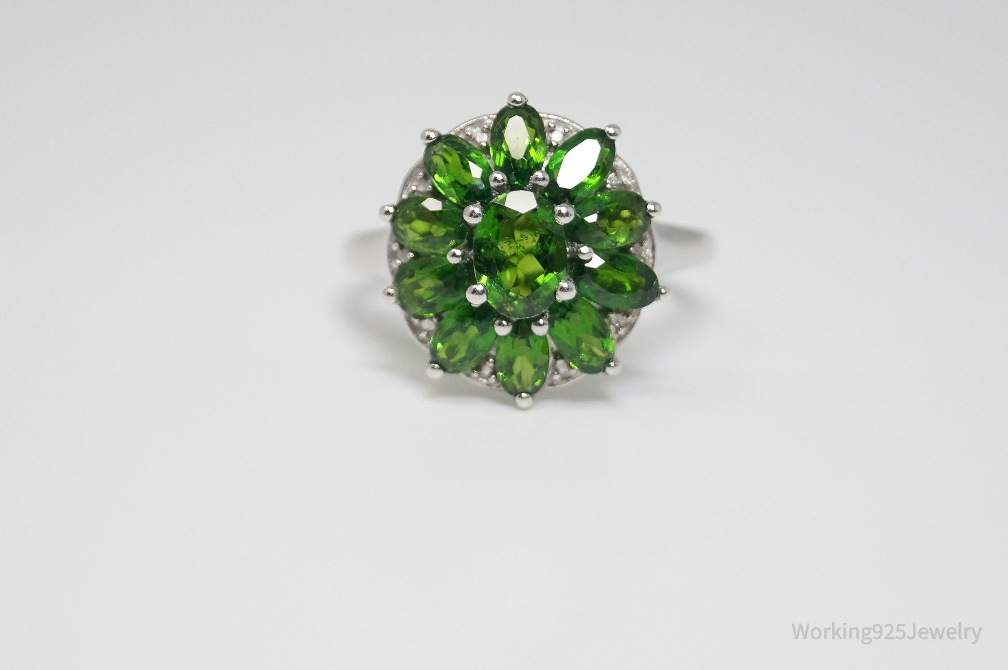 Vintage Art Deco Peridot Sterling Silver Statement Ring - Size 8.75