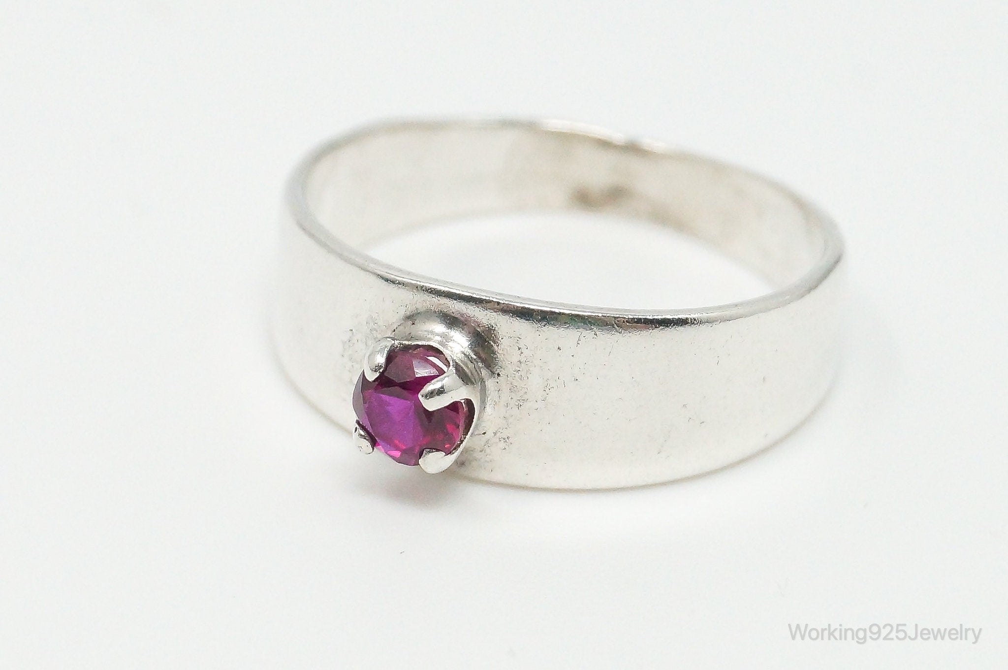 Vintage Lab Ruby Sterling Silver Ring - Size 5.5