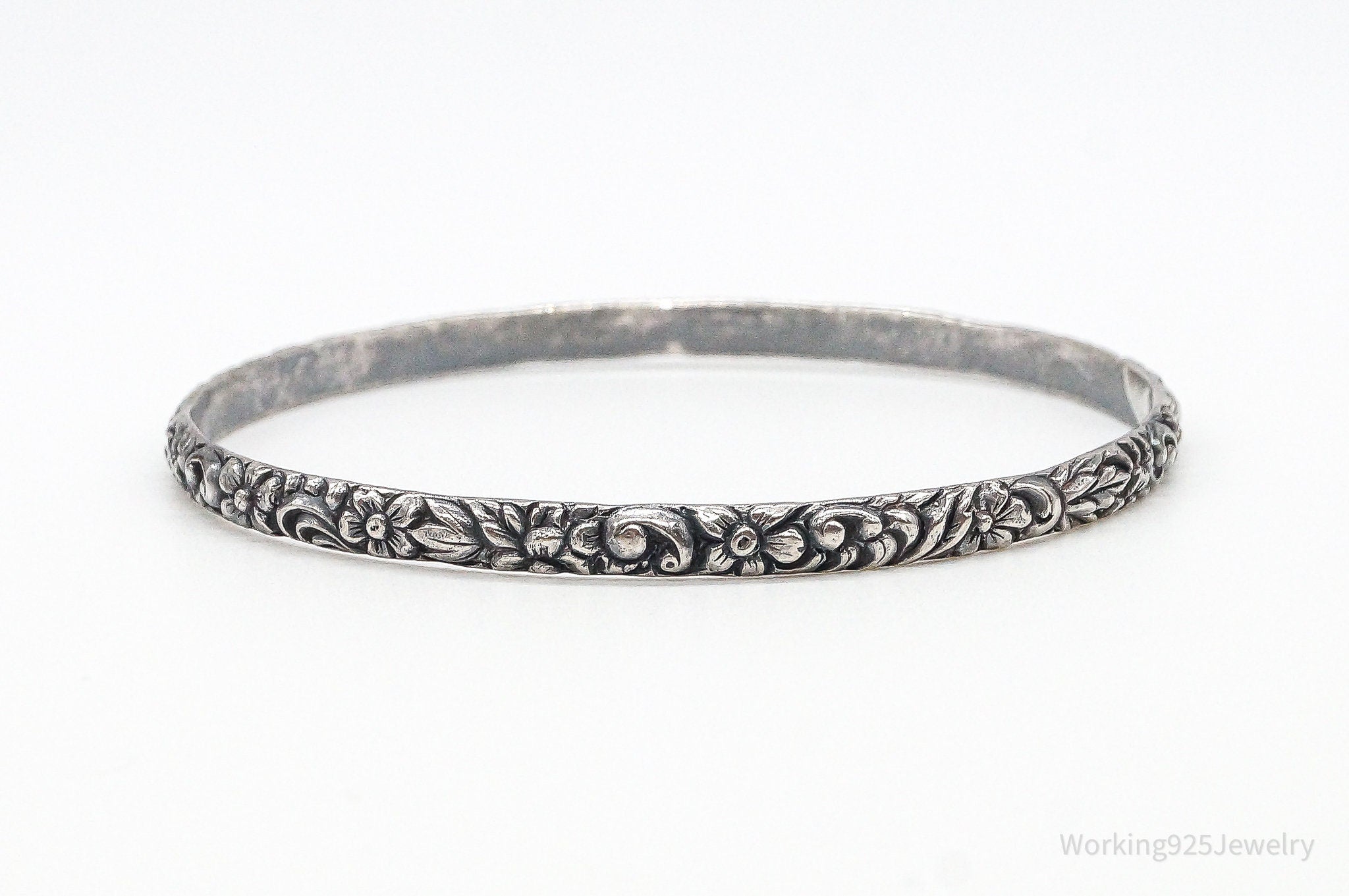 Antique Art Nouveau Motif Floral Sterling Silver Bracelet