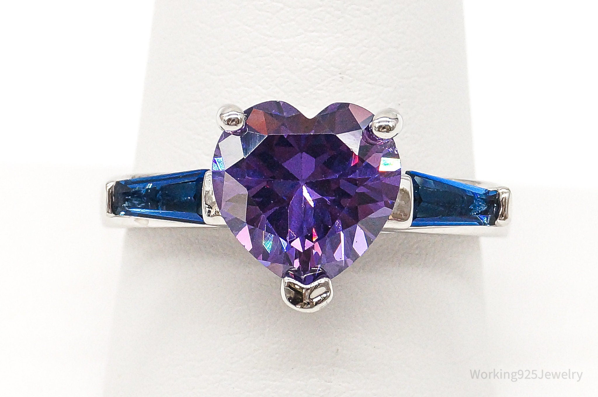 Amethyst Heart Lab Sapphire Sterling Silver Ring - Size 9.75