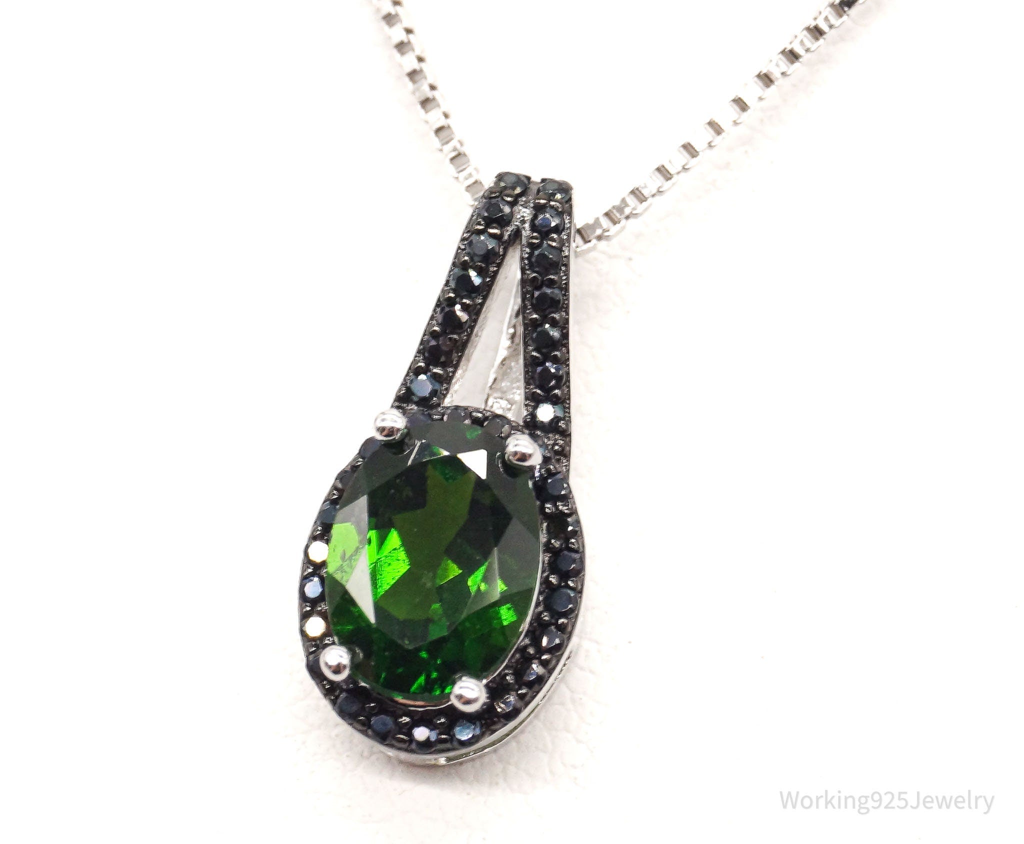 Vintage Designer JZ Emerald Black Spinel Sterling Silver Necklace