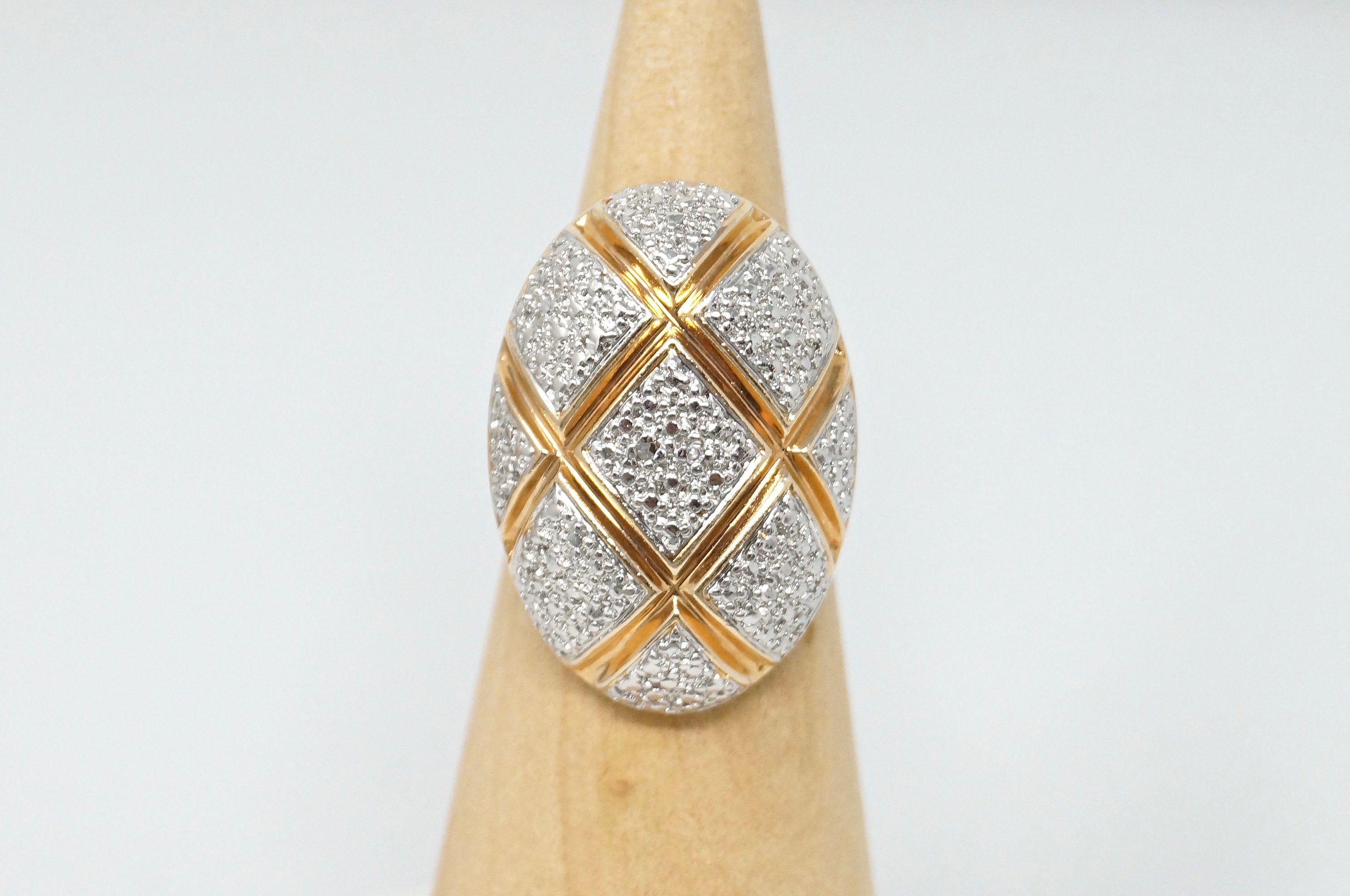 Vintage Diamond Gold Vermeil Statement Ring Sterling Silver - Size 6