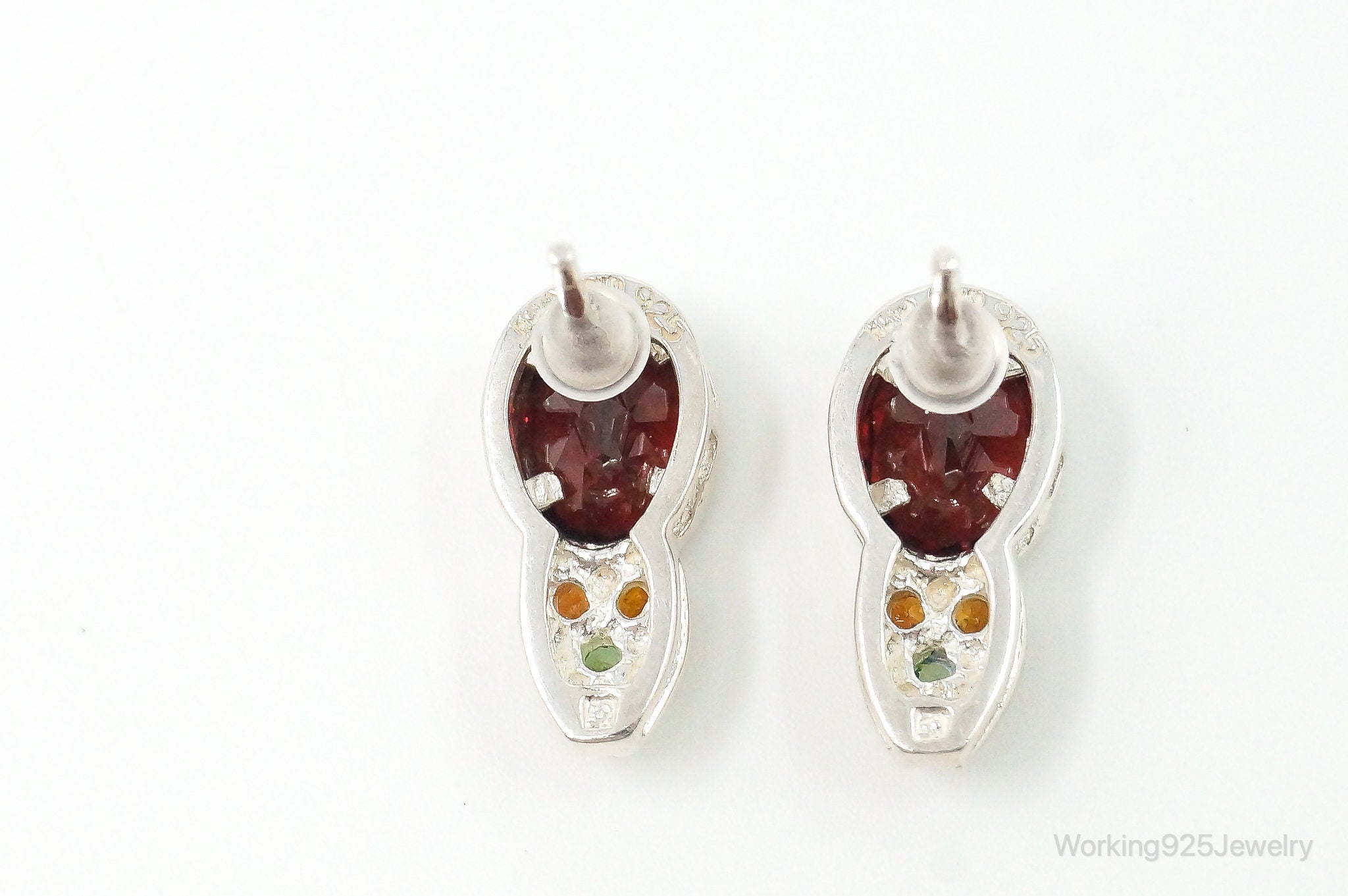 Vintage Garnet Peridot Citrine Sterling Silver Earrings