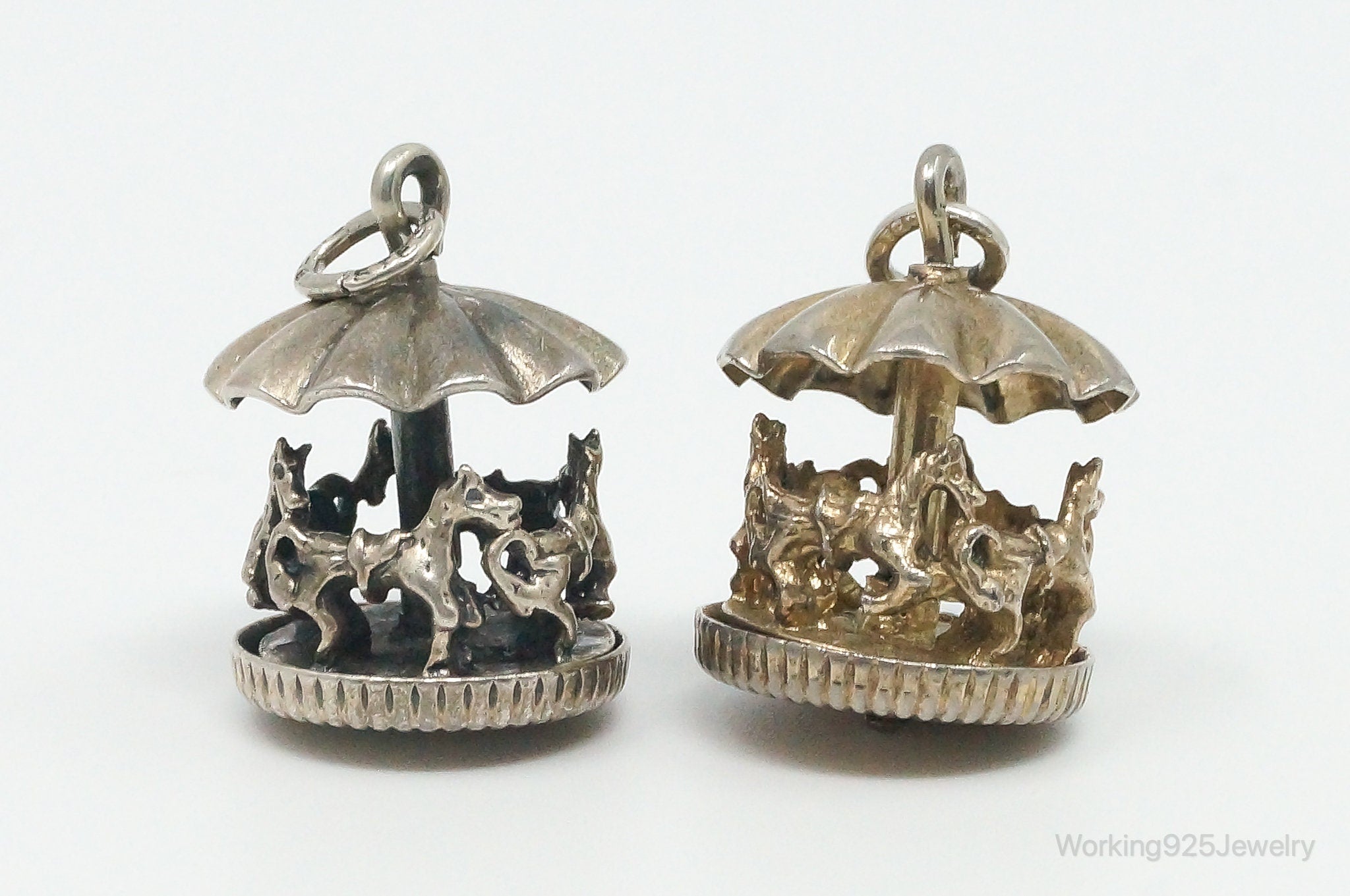 Vintage Antique Horse Merry-Go-Round Carousel Moving Sterling Silver Charms Set